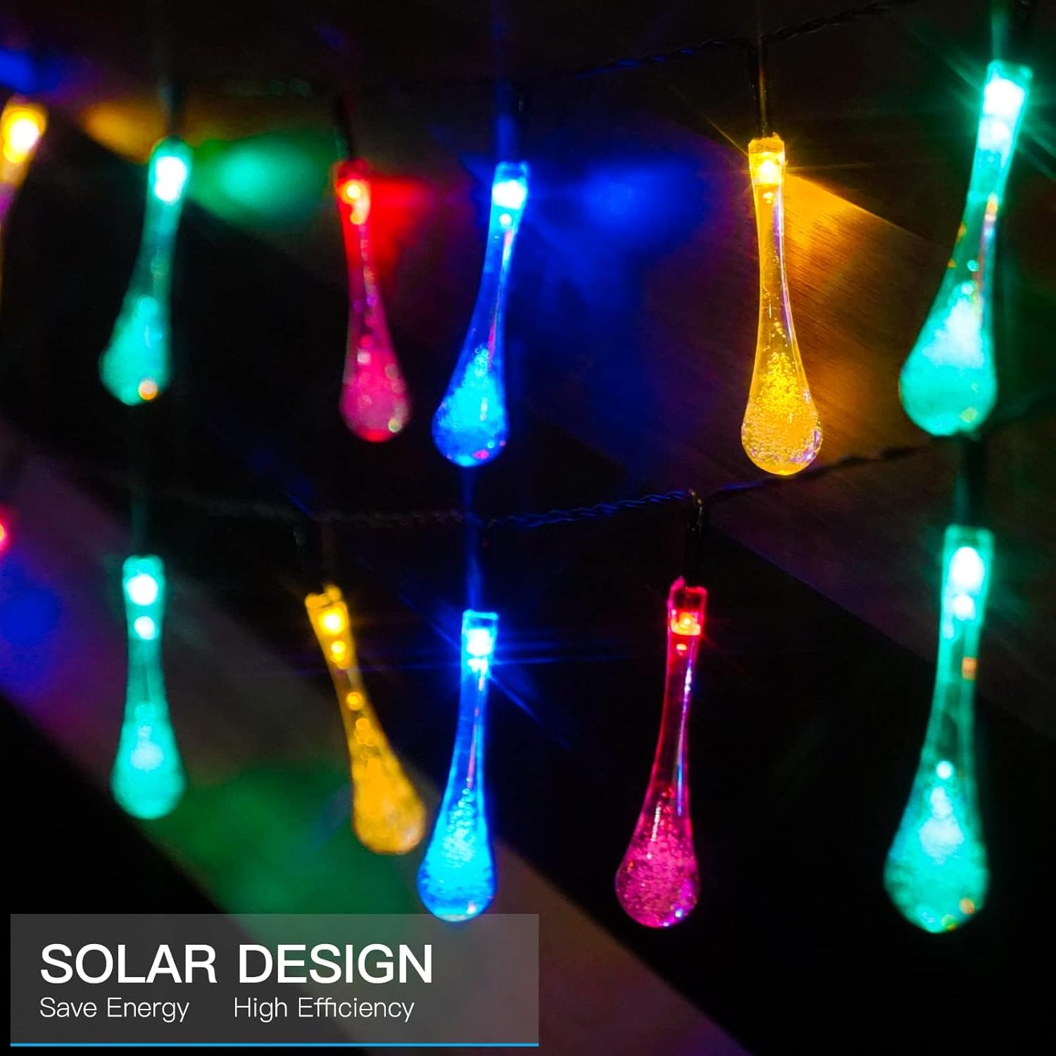 suddus 2 Pack Solar String Lights Outdoor Waterproof, Total 39.4FT 60 LED Water Drop Solar Lights with 8 Modes, Solar Tree Lights for Outdoor, Party, Garden, Patio, Wedding, Porch, Yard