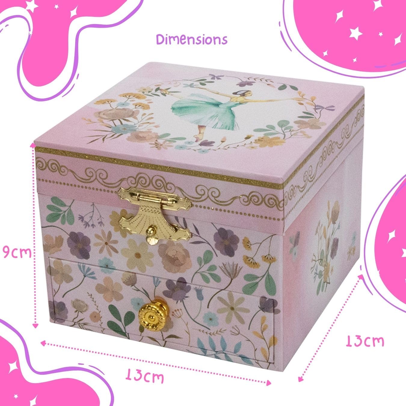GICO Caja de joyería Ballerina con cajón para niñas, caja de música con música, figura giratoria y espejo, regalo de cumpleaños para niñas, caja de joyas para niños - 92071