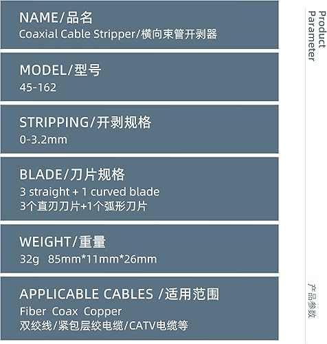 Miniatura 5 de Herramienta pelacables de fibra óptica 45-162 Alambre coaxial de cobre de cable de herramientas de pelado con hoja para chaquetas de fibra Cable