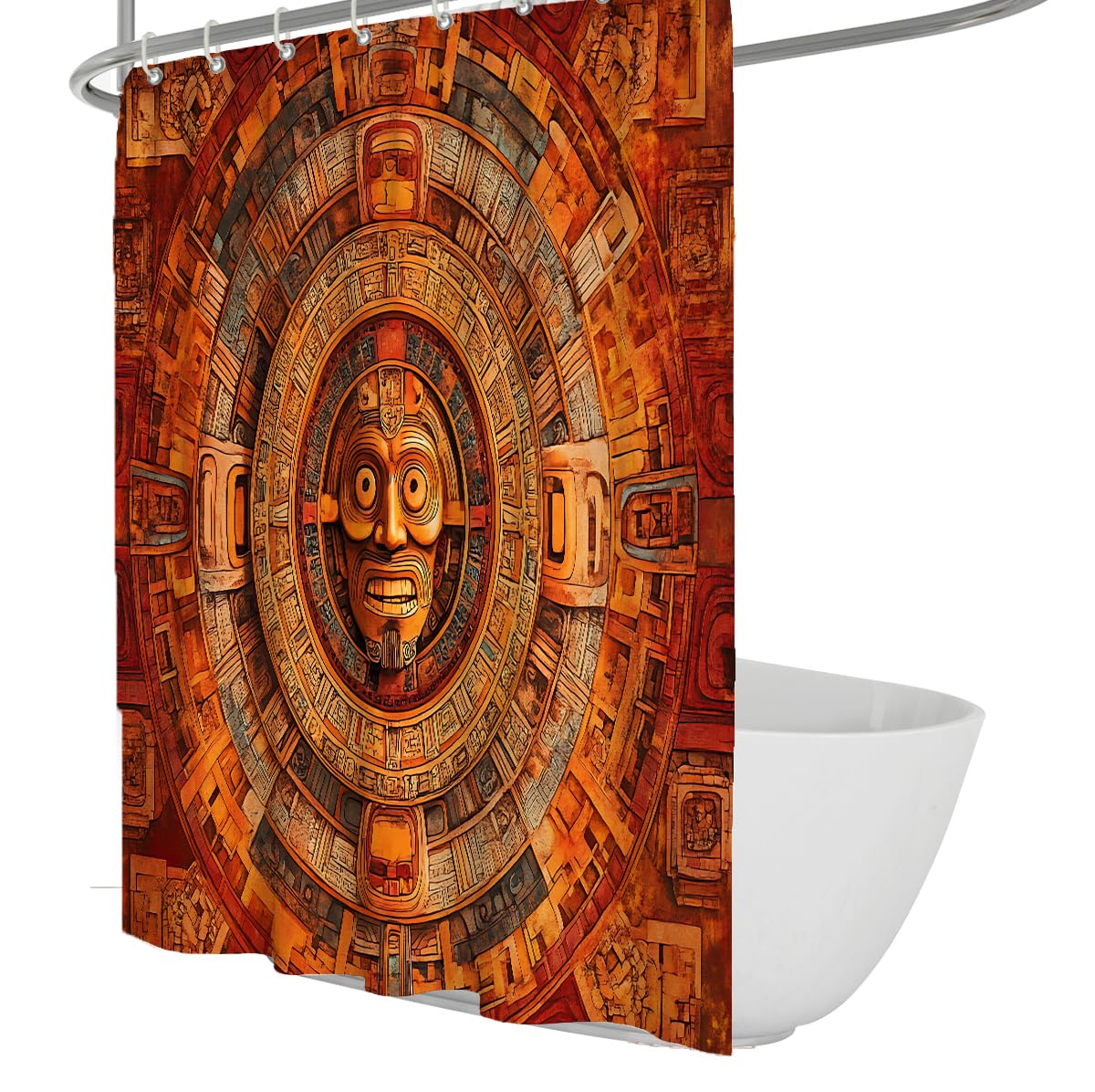 UERWOWELL Southwestern Tribal Shower Curtain Central Face Idol Pattern Fabric Bath Curtains Rustic Stone Carving Style Bathroom Decor with Hooks W120xL200 cm