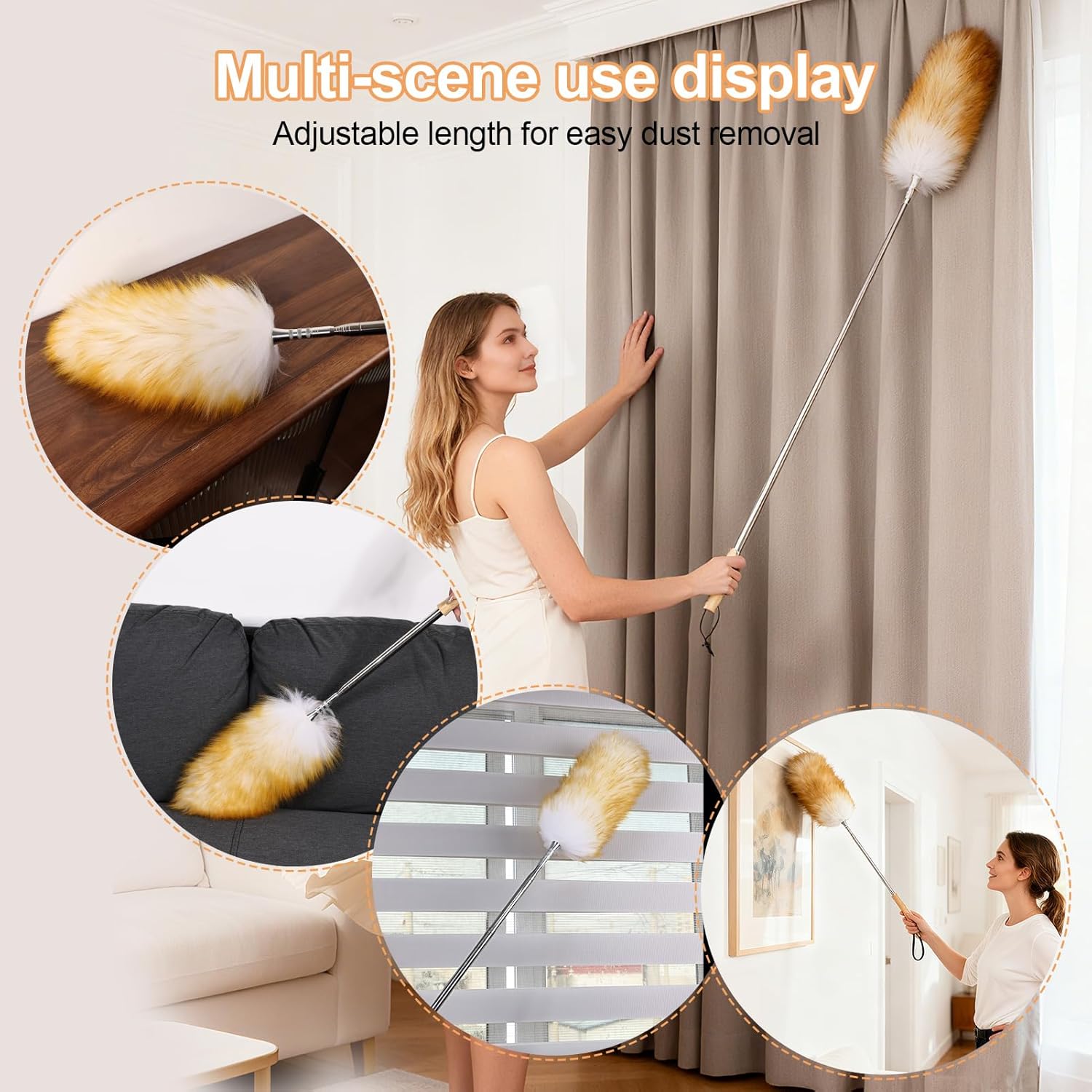 Extendable Lbswool Feather Duster 31-88 Inch, Anti-Static Wool Duster
