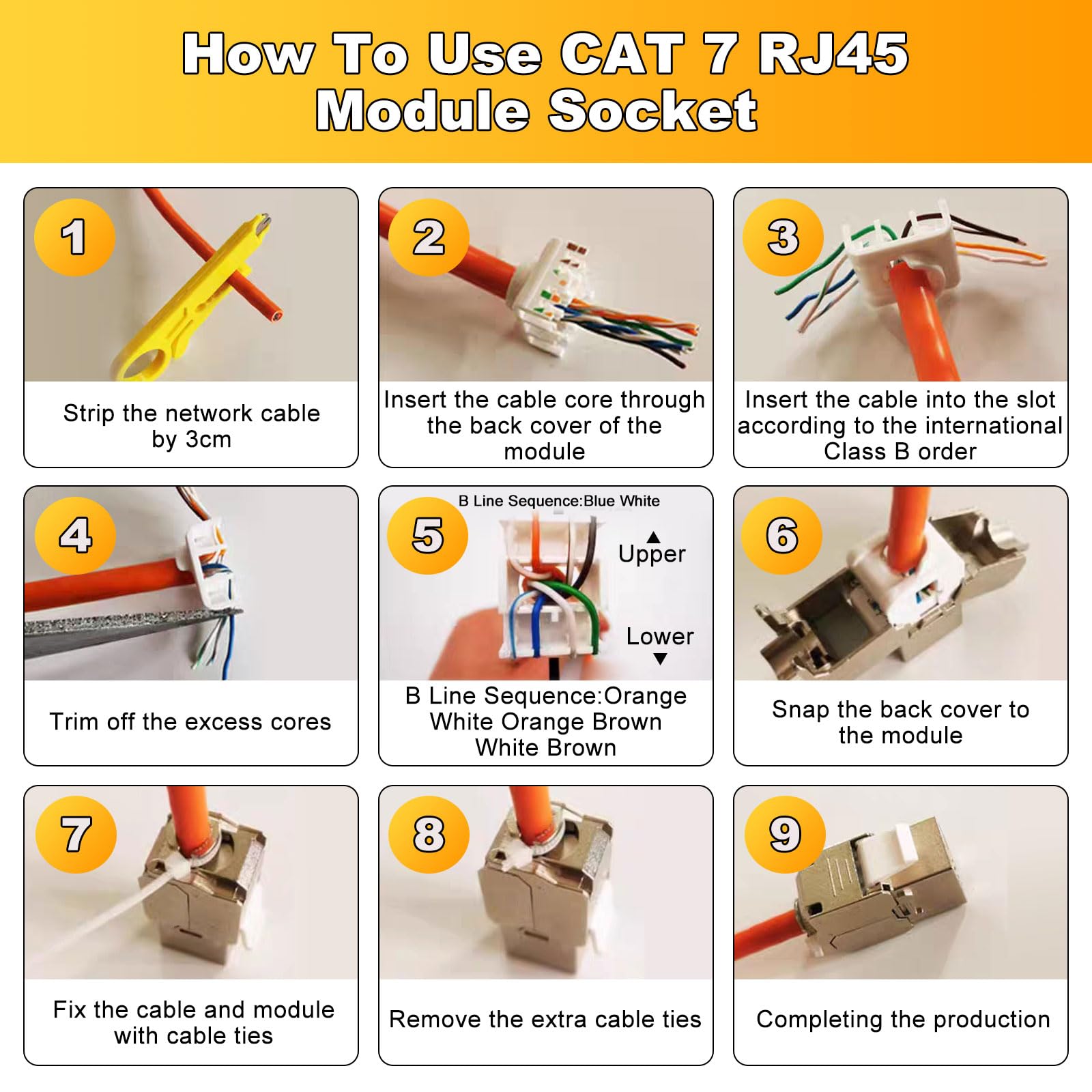 12x CAT 7 Keystone RJ45 Modul Buchse LAN Kabel 10 Gbit/s bis 1000 MHz AWG 22-24 werkzeuglos LSA vollgeschirmt STP Einbaubuchse RJ45 Buchse Schneidklemme für Patchpanel und Netzwerkdose