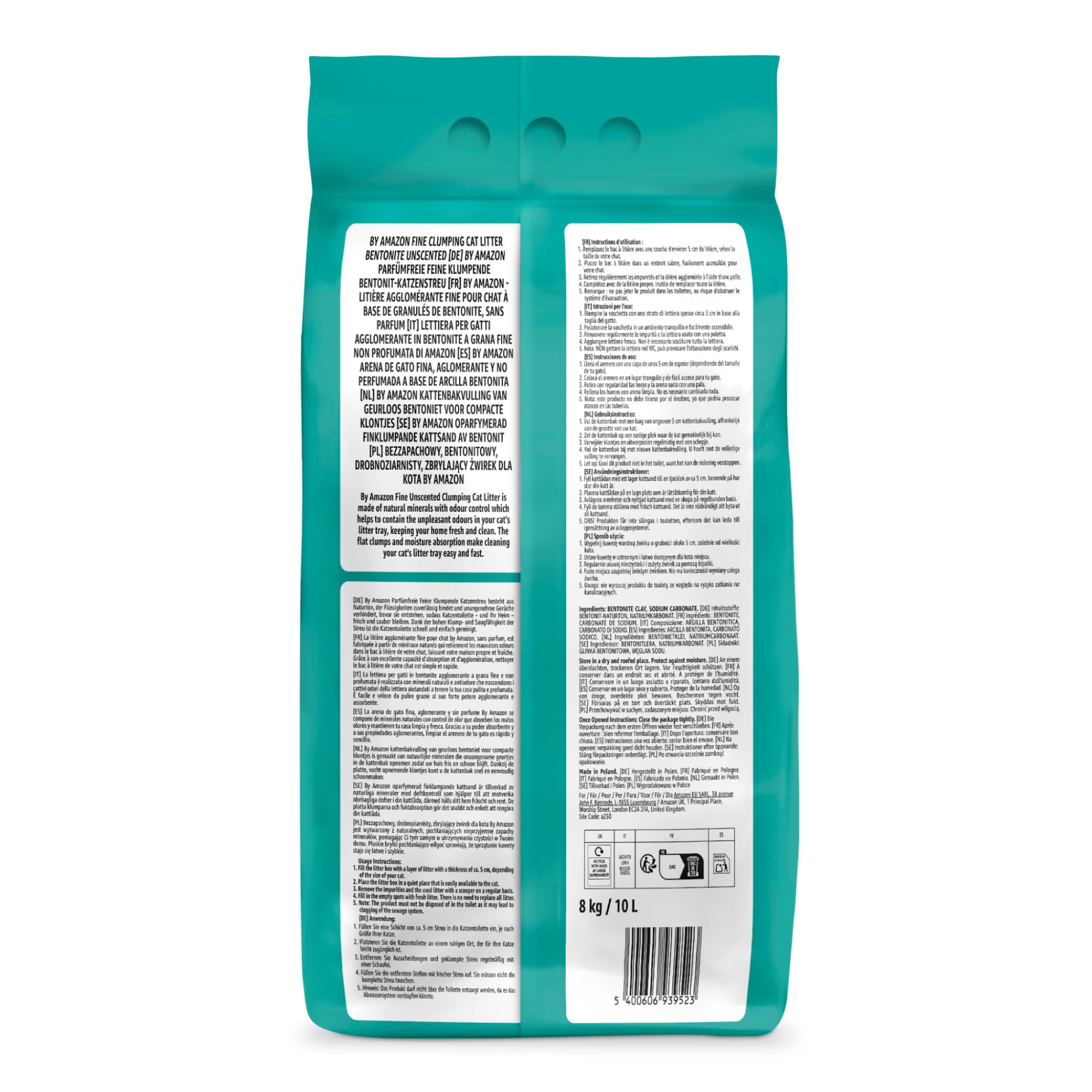 by Amazon Lettiera per Gatti con Agglomerante Fine, Senza Profumazione, 10L