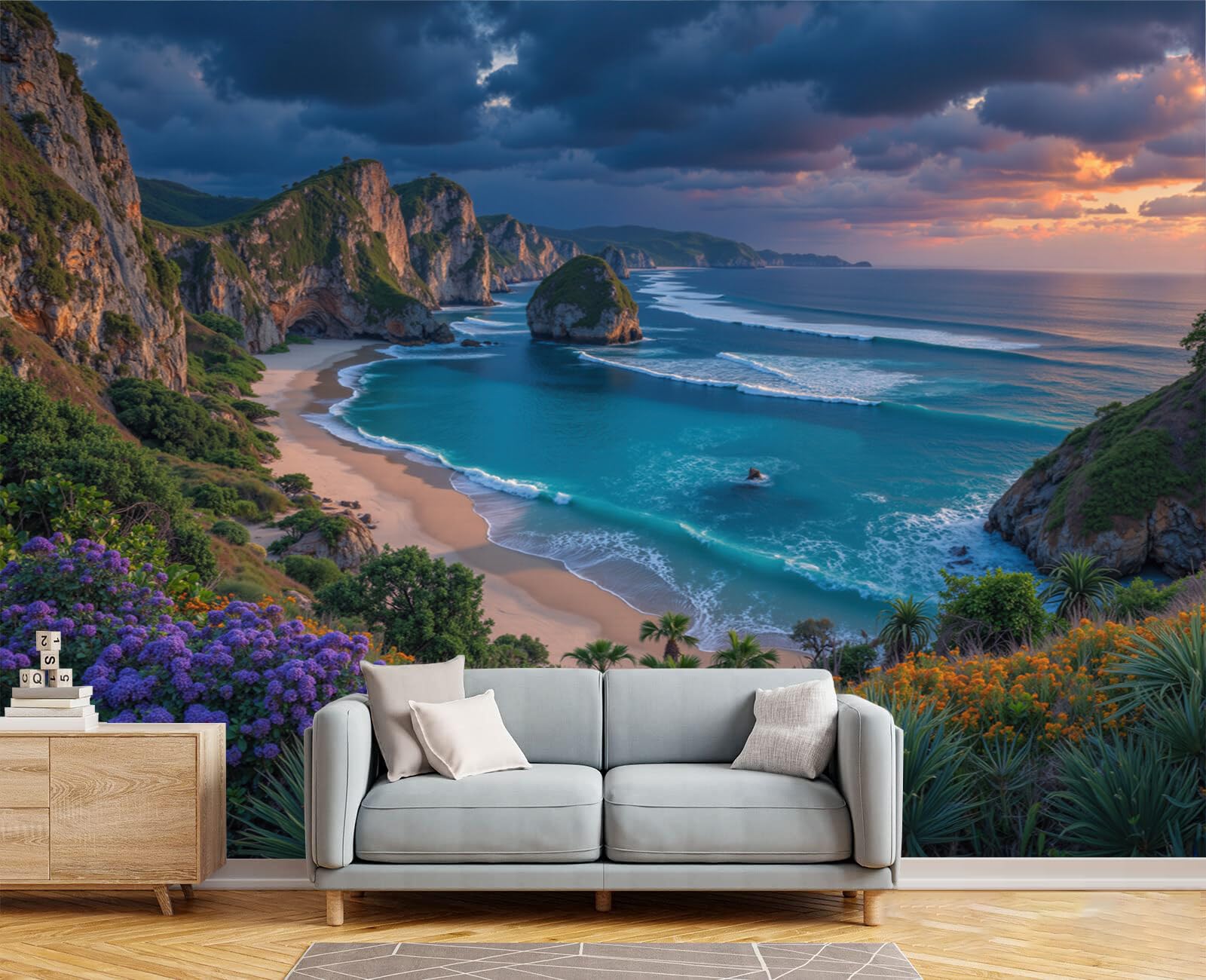 Tapisserie Photo Peinture Murale Plage de la Falaise 200X140cm