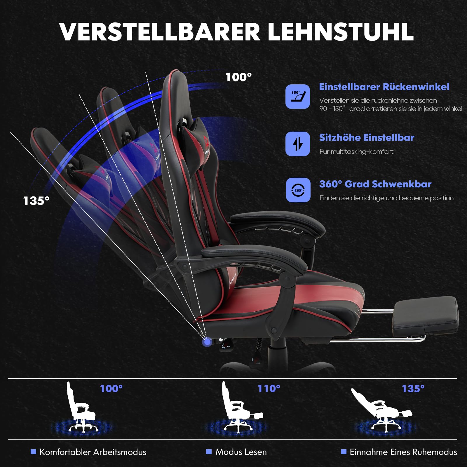 COLAMY Silla para Videojuegos, con reposapiés y Soporte Lumbar, Silla de Gaming Regulable en Altura con Asiento Giratorio de 360° y reposacabezas, Silla de videogamer PC, Respaldo Alto ergonómico,