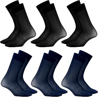 6 Pairs Socks Mens, Male Thin Silk Dress Suit Socks, Men's Business Formal Wear Work Socks, Man Soft Nylon Calf Socks, Size 4-15 UK Black+Navy Blue
