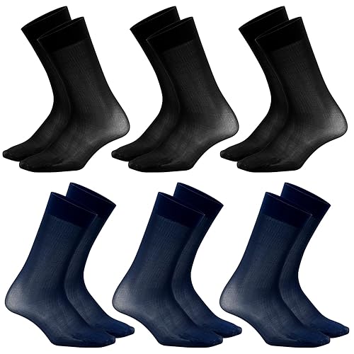 HMIEPRS 6 Pairs Socks Mens, Male Thin Silk Dress Suit Socks, Men's Business Formal Wear Work Socks, Man Soft Nylon Calf Socks, Size 4-15 UK (Black+Navy Blue)