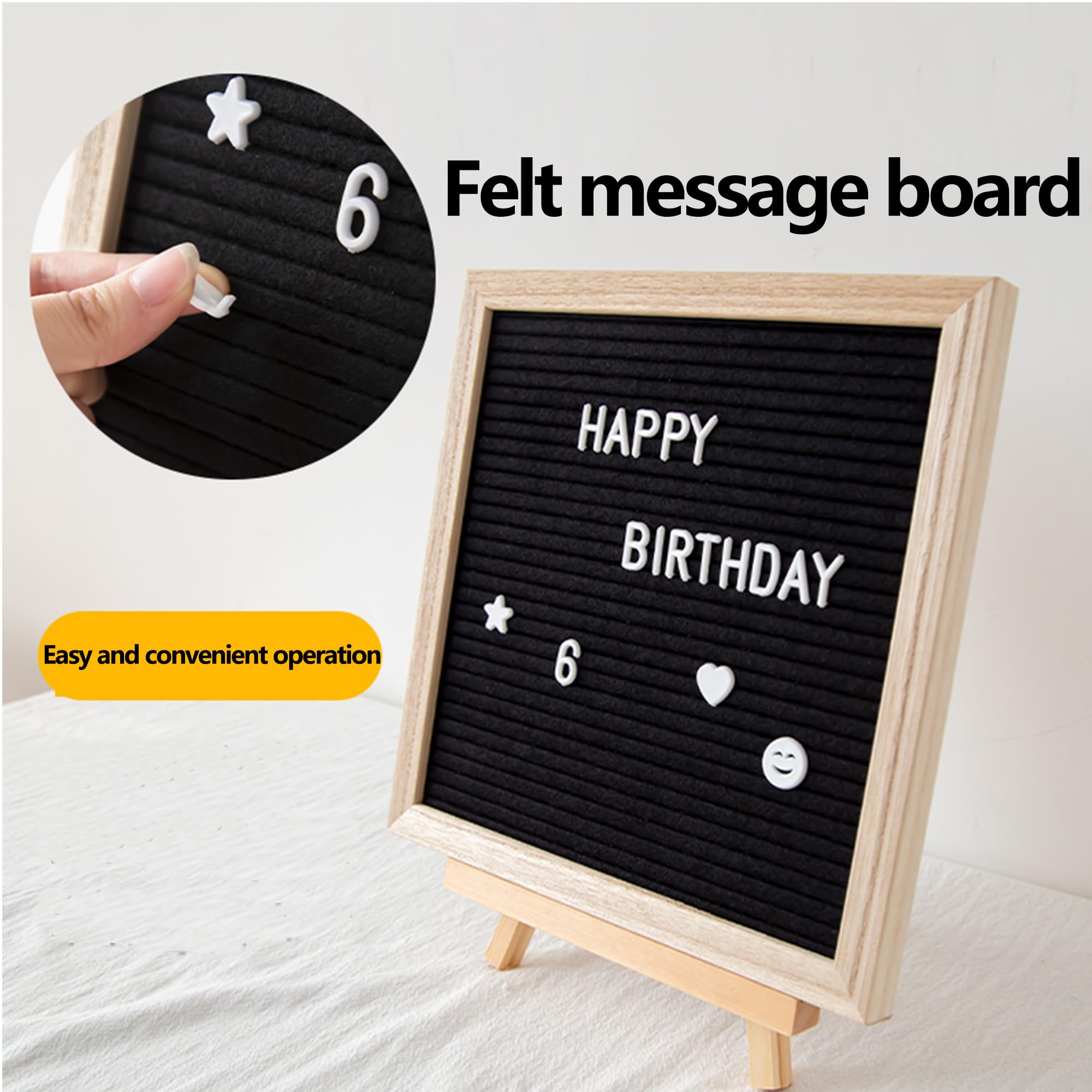 Tablero de Letras de Fieltro Vintage 25x25 cm con 510 Letras, Marco de Madera, Negro