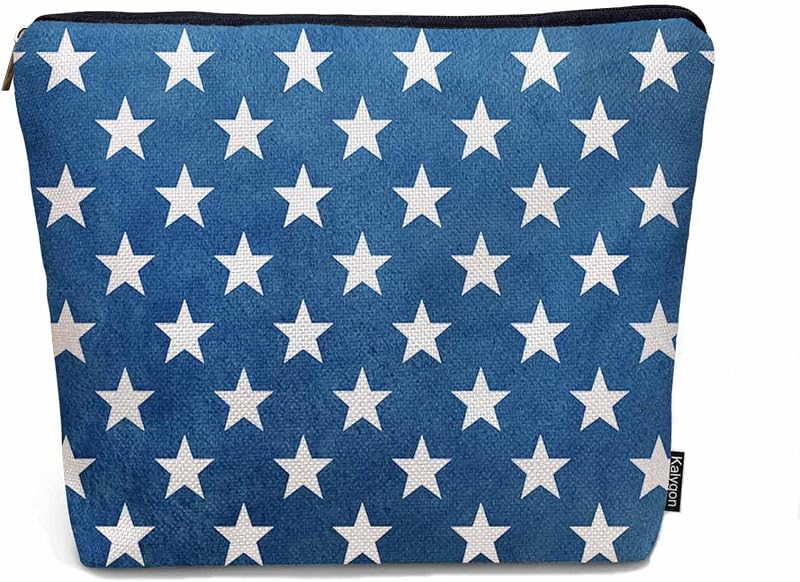 Necessaire Kalygon com estampa USA Flag Stars, azul-marinho, em linho, 23 x 18 x 0,51 cm