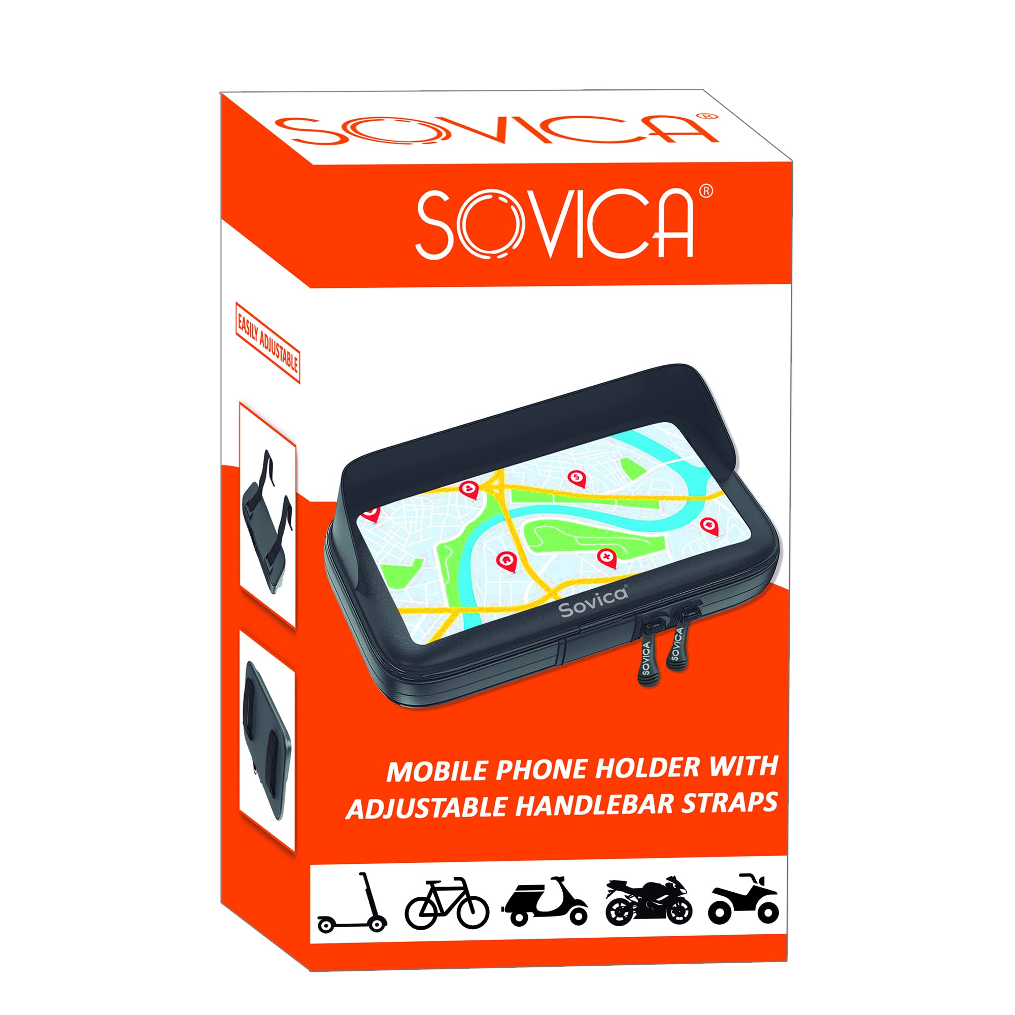Sovica Telefoonhouder voor motorfiets, fiets, waterdicht, beschermhoes voor smartphones tot 7,2 inch, antireflecterend vizier, bevestiging aan het stuur, dubbele schroeven, waterdichte afdekking