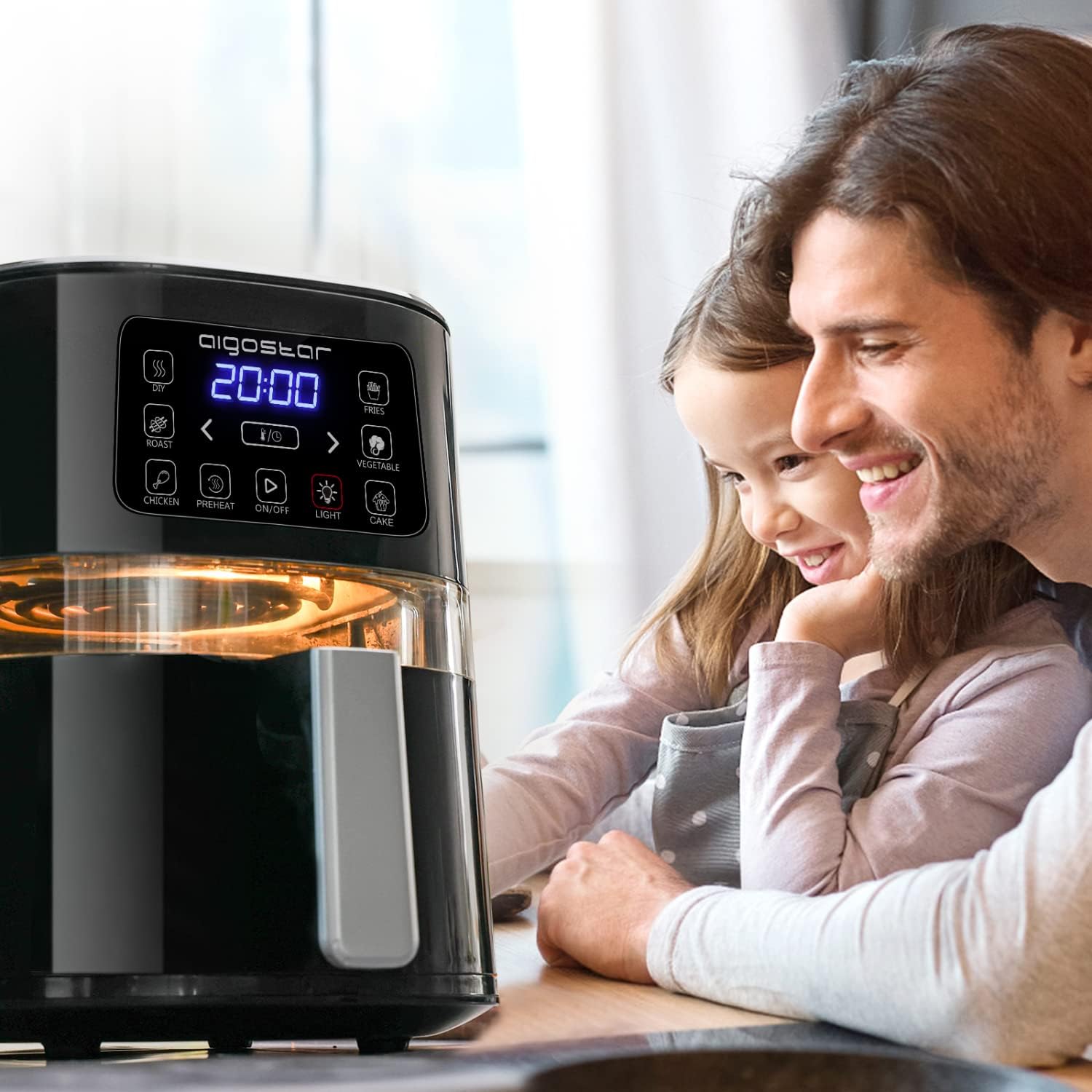 Aigostar Maha - Friggitrice ad aria 7 in 1 da 4 L con finestra di visualizzazione con controllo dellilluminazione indipendente, cestello antiaderente. Friggitrice senza olio 1600 W, nero Aigostar Maha - Friggitrice ad aria 7 in 1 da 4 L con finestra di visualizzazione con controllo dellilluminazione indipendente, cestello antiaderente. Friggitrice senza olio 1600 W, nero