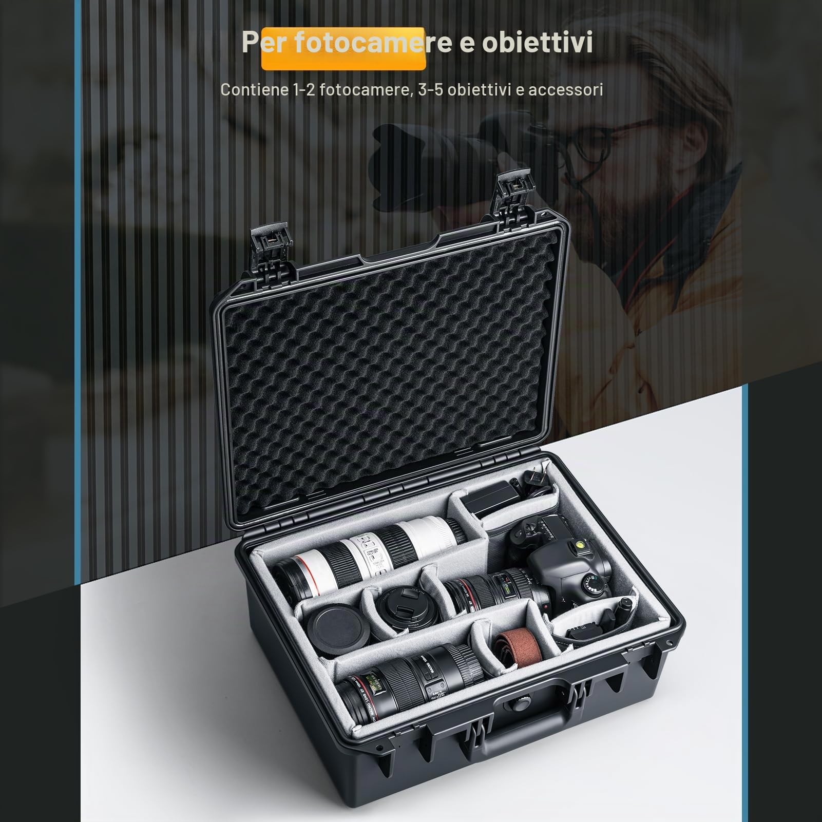 Lykus PVC1 Valigia Custodia Case rigida impermeabile con divisori imbottiti per fotocamere, obiettivi, droni DJI Mavic/Air/Mini duali