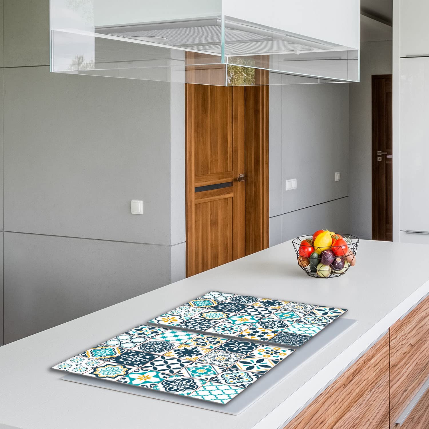 Tabla de cortar decorativa de cristal templado y cubre vitro, Placa protectora de vitrocerámica 40 x 52 cm 2 piezas, para inducción, protección contra salpicaduras, decoración, MOSAICO