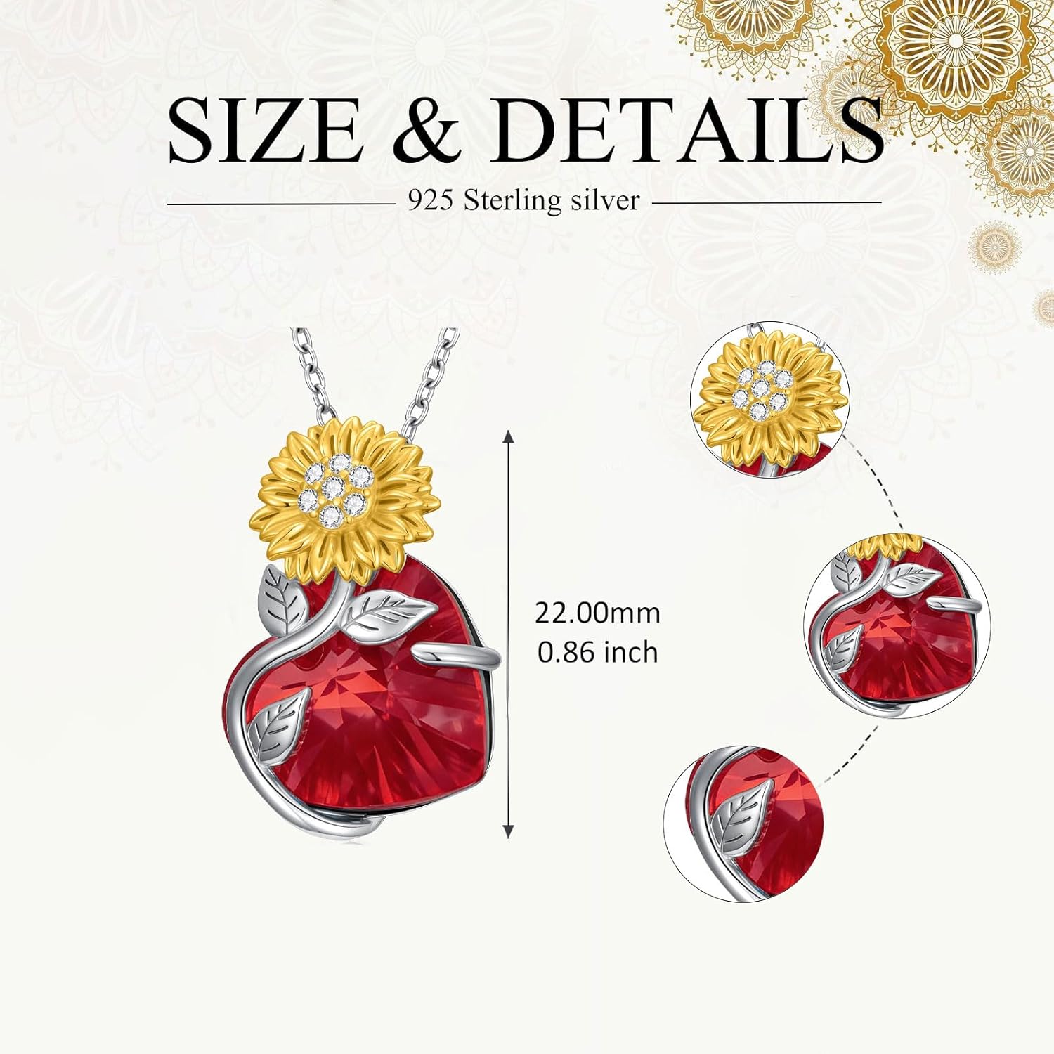 Sunflower Birthstone Necklace for Women 925 Sterling Silver Sunflower Pendant Necklace with Heart Birthstone Jewelry Gift for Mom Wife