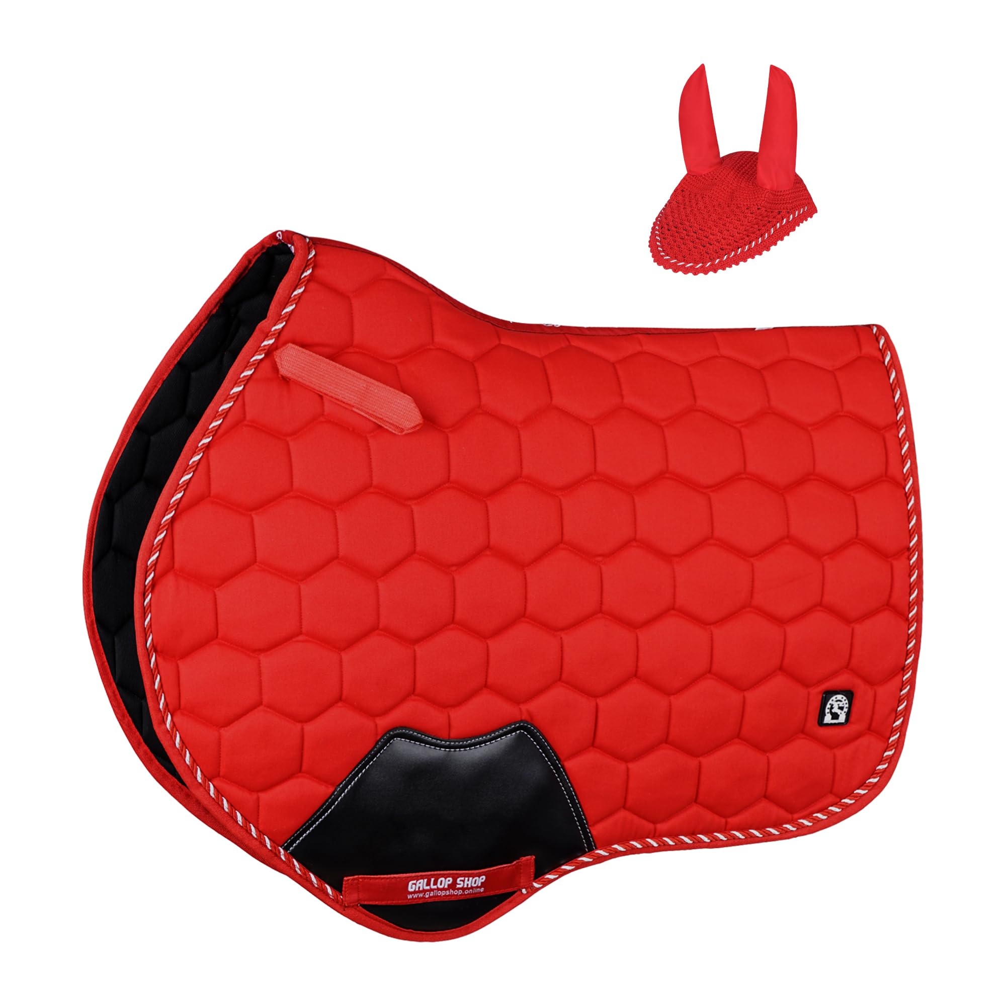 Gallop Shop Close Contact Saddle Pad with Matching Ear Bonnet / Horse Pad / Horse Saddle Pad (Red, Cob/Pony)