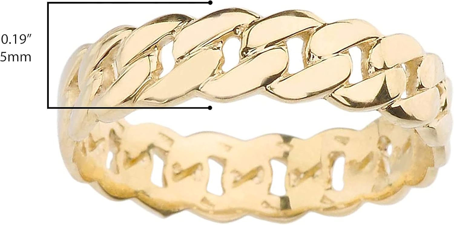 14K Yellow Gold 5mm Wide Cuban Link Chain Band Celtic Fashion or Wedding Ring - Size 11 - Image 3