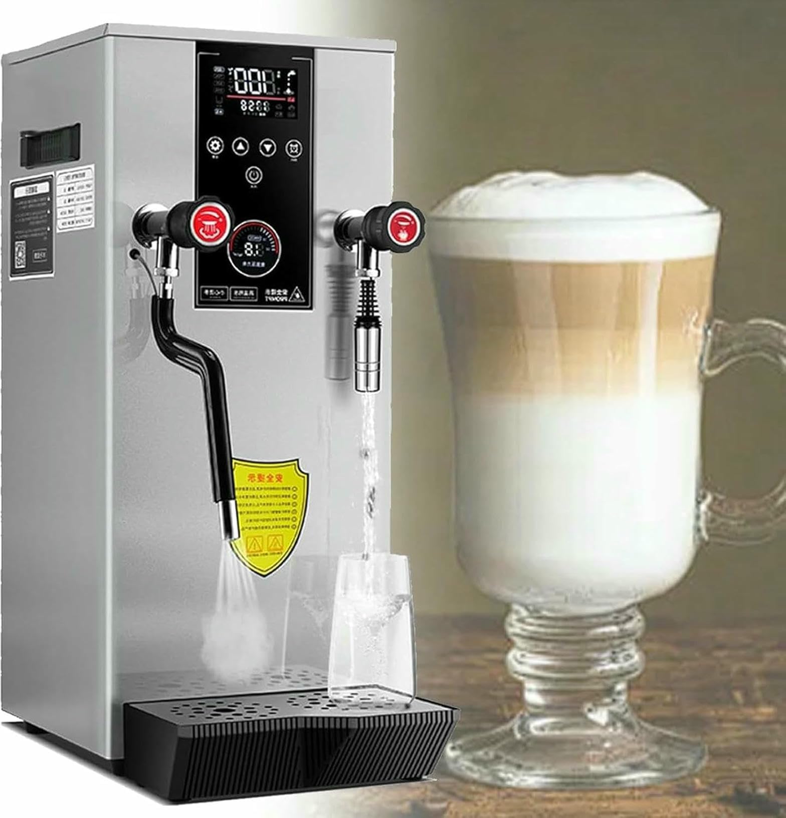 FHRKA 2500W Commercial Steam Foam Maker, Milk Frother Frothing Machine, 12L Boiling Water Machine, for Coffee Shop, Drink Shop