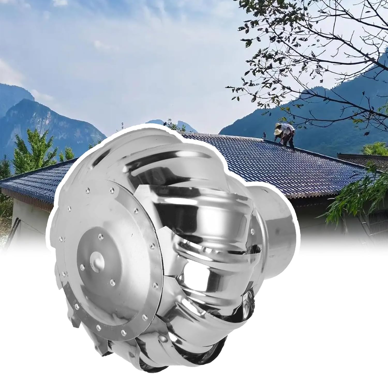 16-Inch 304 Stainless Steel Turbine Roof Vent - Weather-Resistant, Adjustable Base, Heavy-Duty Design for Houses, Factories, Attics, and Farms - Efficient Air Circulation