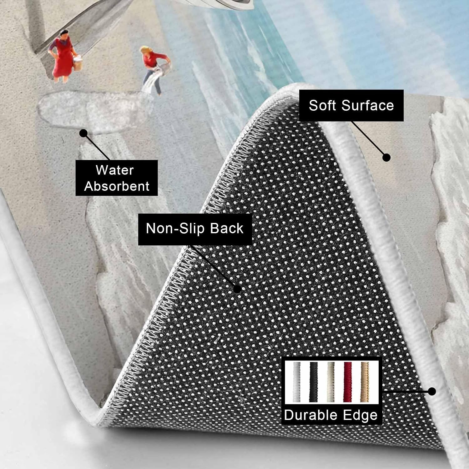 Prime Leader Summer Beach Kitchen Mat Set 2 Pieces Nautical Coastal Ocean Boat Seagulls Blue Sky Non Slip Kitchen Rugs Washable Runner Rug Mats for Sink Laundry (15.7" x 23.6"+15.7" x 47.2")