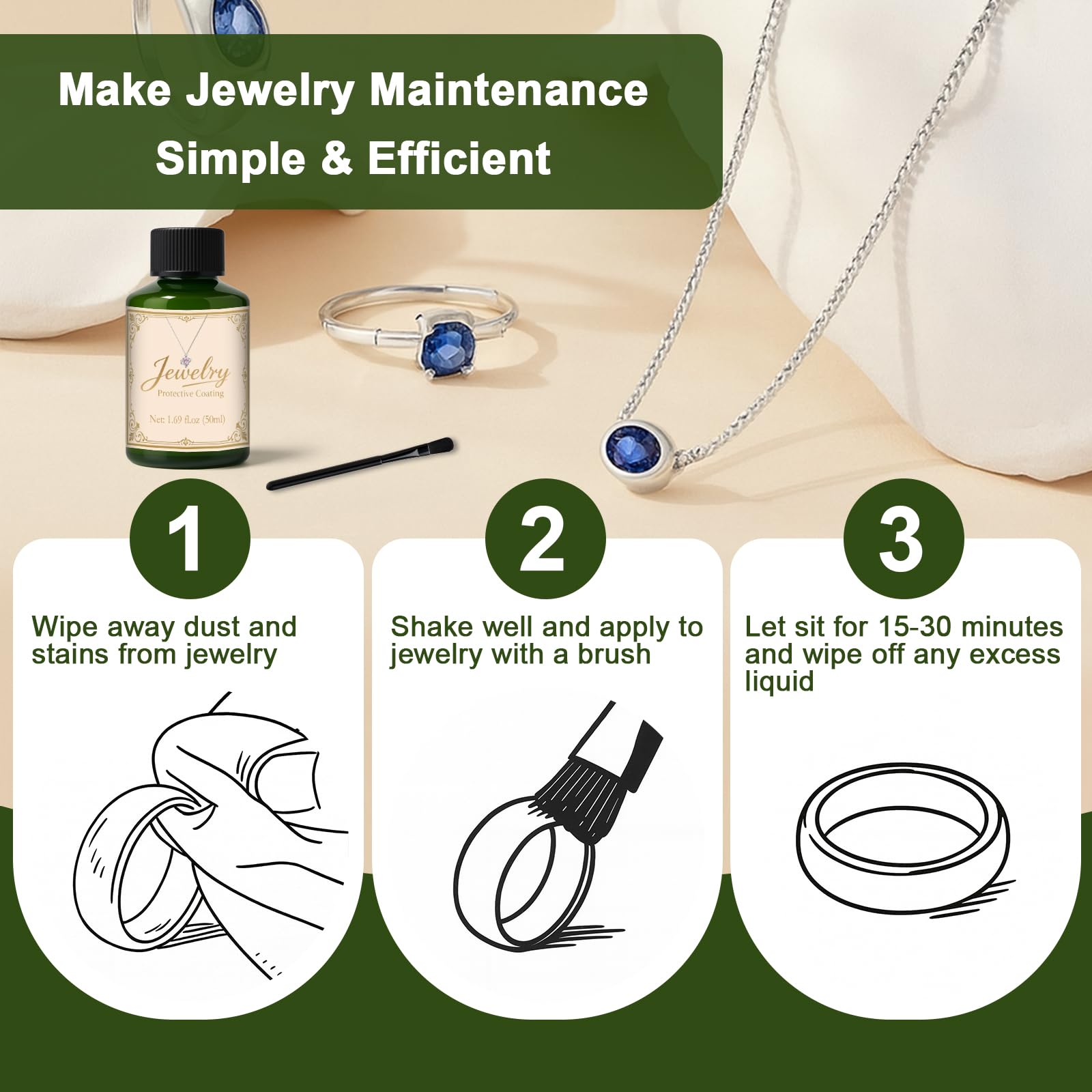 1DFAUL 50ml Revêtement de Protection pour Bijoux, Scellant pour Bijoux Protection Contre le Ternissement Maintient un Brillant Éclat, Contre l'usure et l'oxydation, Convient aux Métaux, Pierres