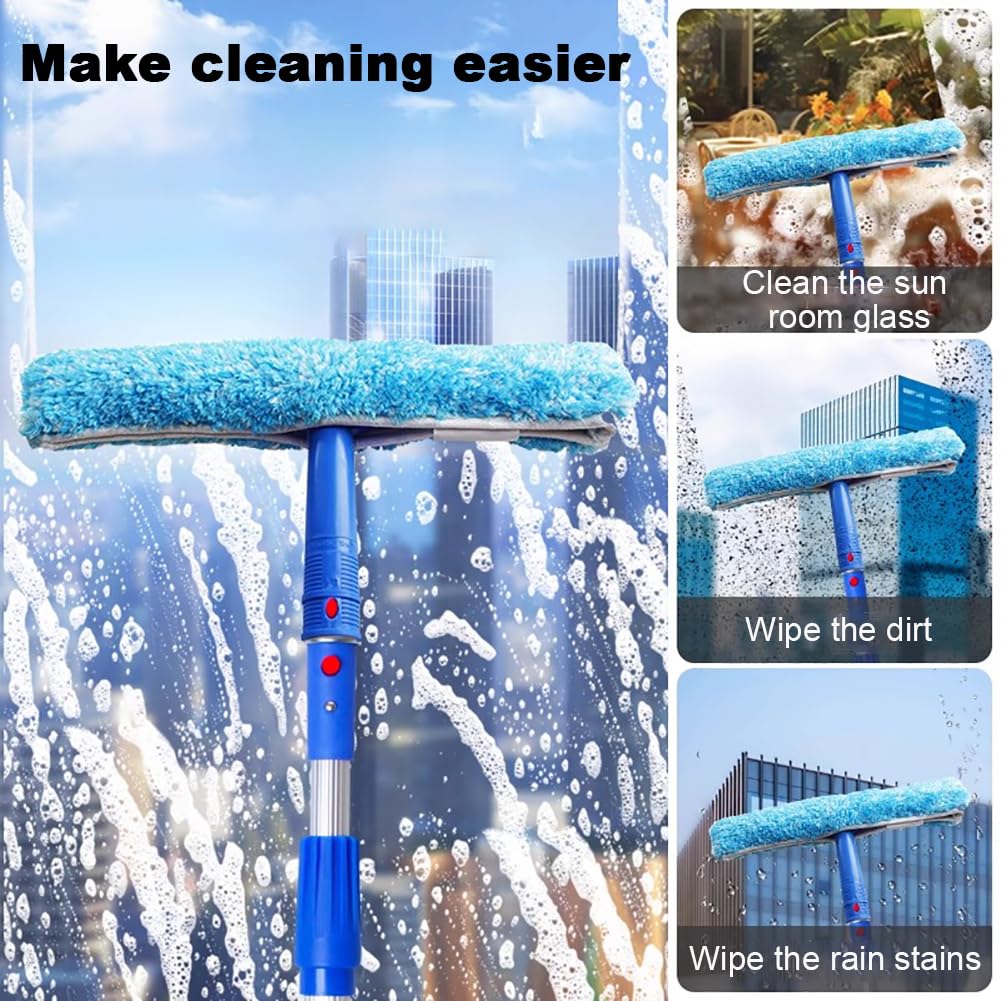 Pértiga De Limpieza De Vidrios De Ventanas De Aleación De Aluminio De 1,2 A 15 M De Altura con Raspador De Goma De 35 Cm Y Cabezal De Trapeador, Pértiga Larga Telescópica,Pole Length 1.2m