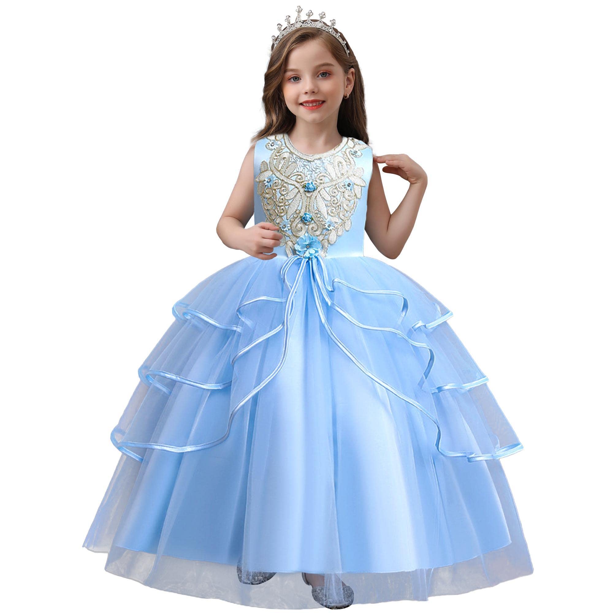 Disfraz largo de princesa retro con apliques de gala infantiles 8