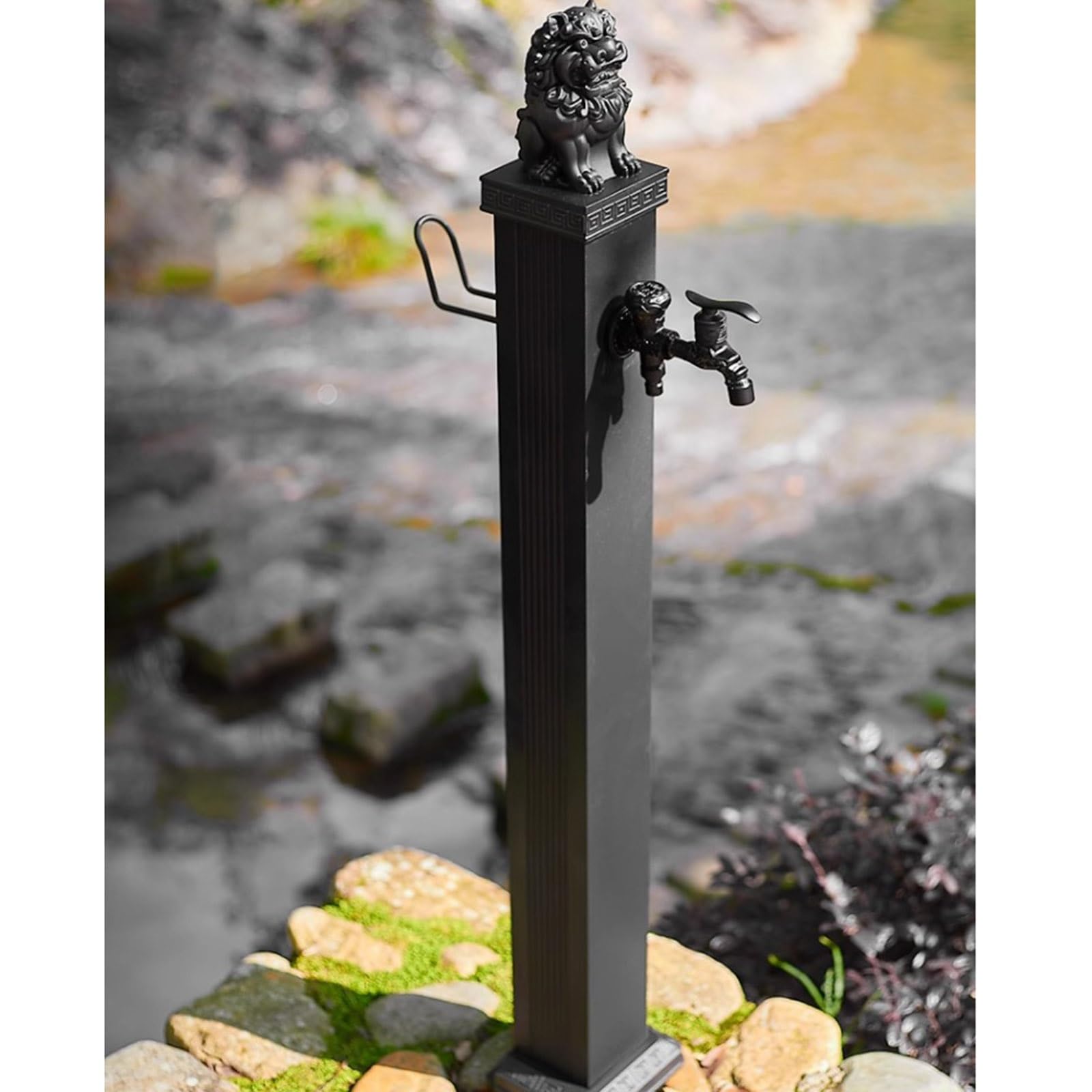 Columna de agua para jardín con soporte de manguera, dispensador de agua de fuente decorativa, hidrante al aire libre para riego y lavado