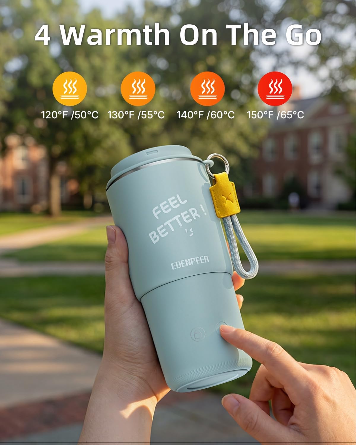 Self Heating Coffee Mug – 14oz Portable Electric Travel Mug, 120W Fast Heating, 120°F-150°F Temp Control, 10H Heat Retention, Leak-Proof Lid, for Car, Home, Office & Travel，Gifts for Women&Men