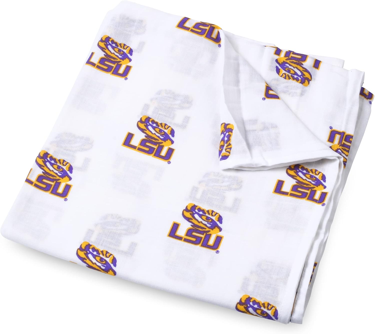 Three Little Anchors LSU Muslin Swaddle Blanket – Officially Licensed Louisiana State University Baby Swaddle – Ultra-Soft 47x47 Cotton Muslin Receiving Blanket – Perfect LSU Tigers Baby Gift