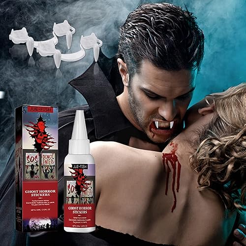 Cosplay de fiesta aterradora colmillos zombies retráctiles calcomanías de tatuaje pinturas brillantes kit de juguetes difíciles de decoración festiva