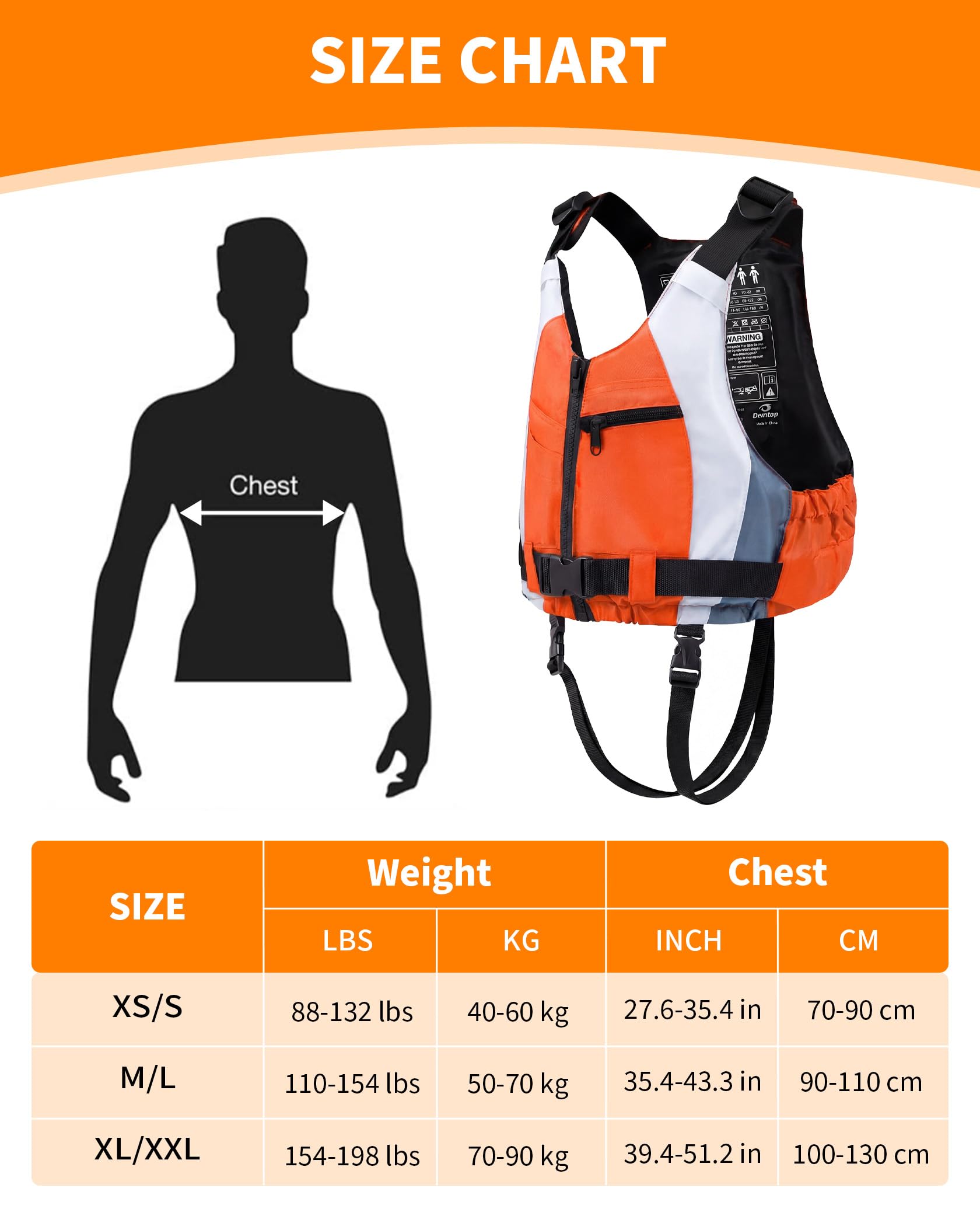 Owntop Aiuti per La Galleggiabilità per Adulti, Giubbotto Galleggiante Regolabile 50N Unisex, Gilet da Nuoto con Tasche, Giacca da Nuoto per SUP Kayak Pesca Canoa a Vela - 4