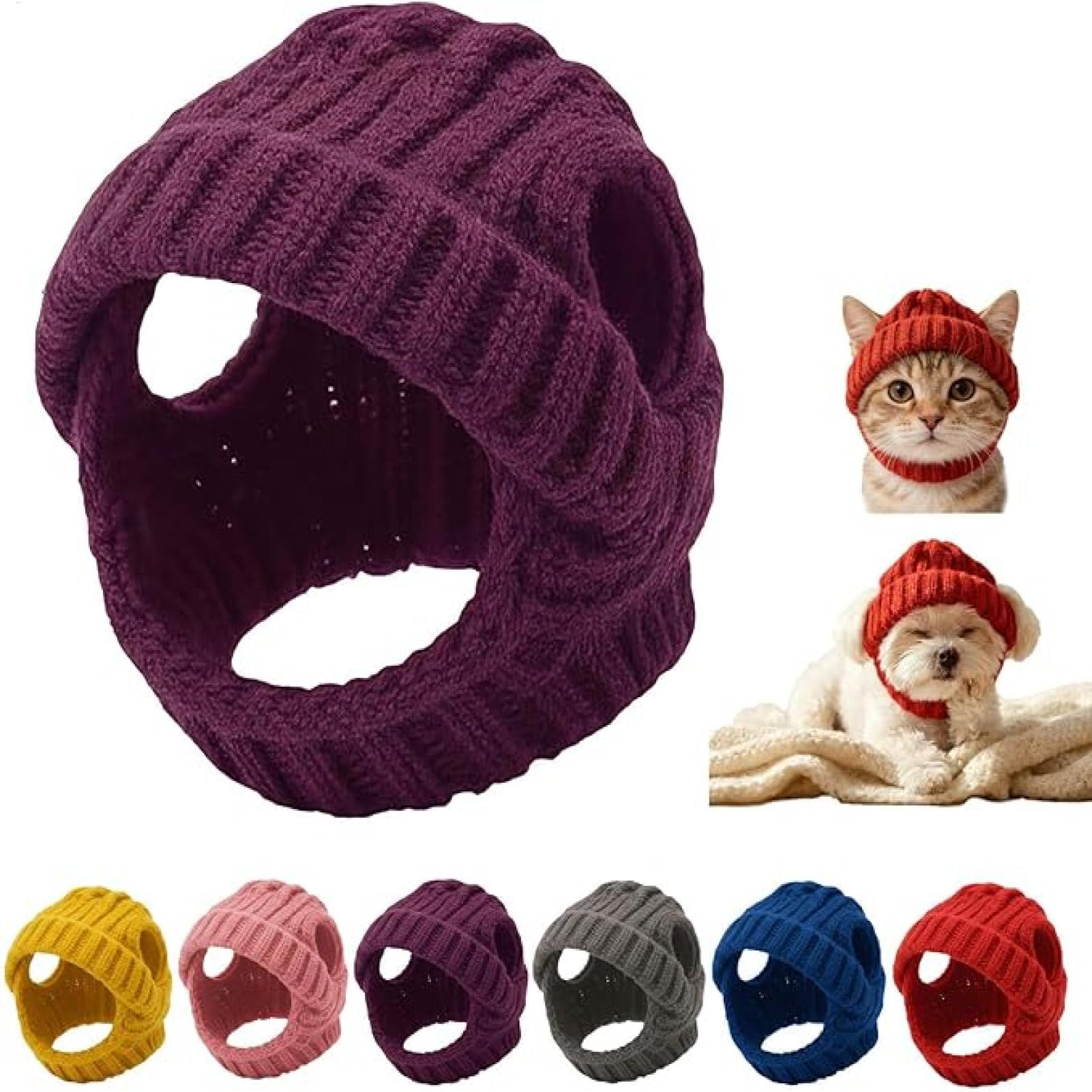 Knit Dog Beanie With Ear Flaps | Pet Knitted Winter Hat For Small Dogs And Cats | Soft Breathable Beanie For Dogs With Ear Holes | For Winter Birthday Halloween New Years Festival
