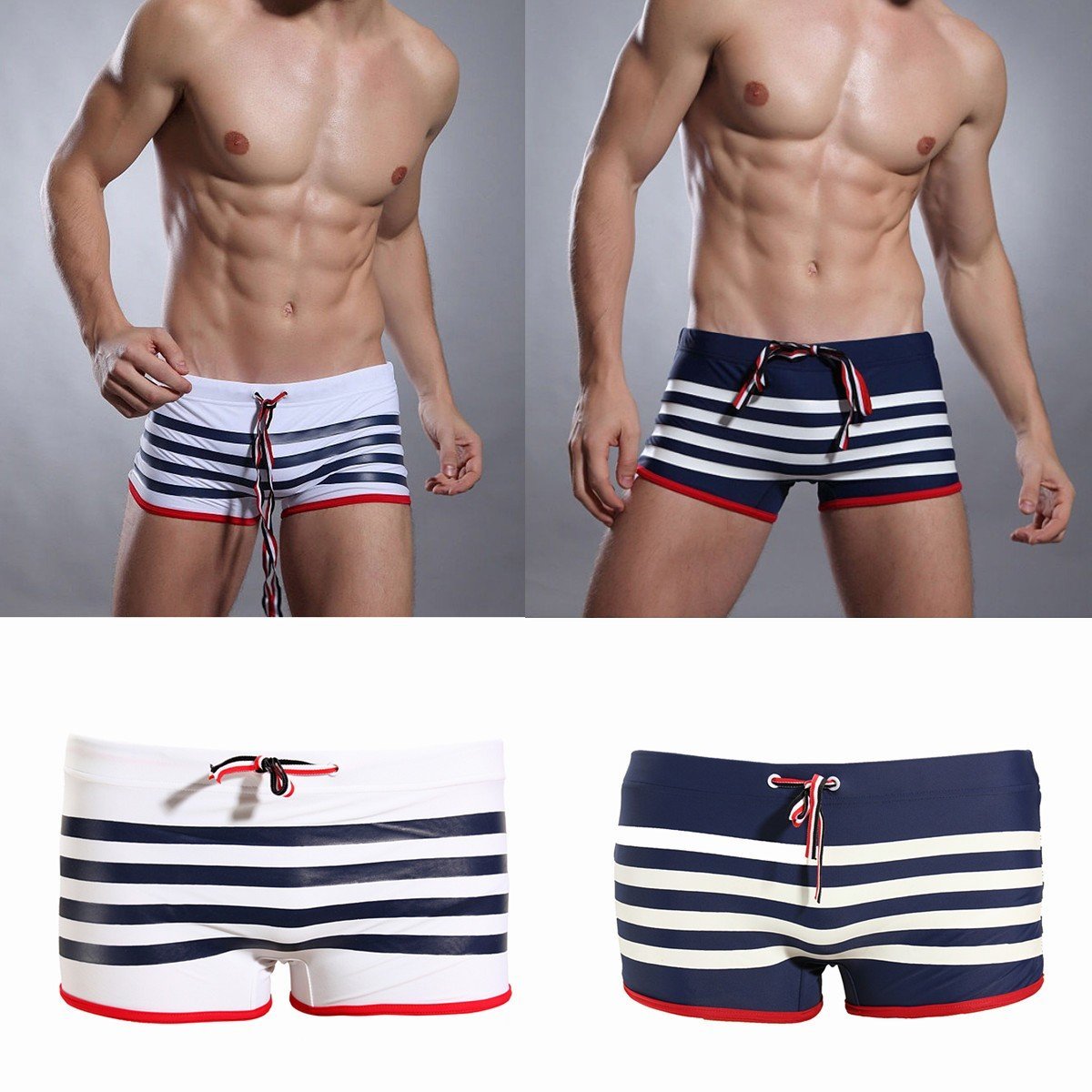 adium Generic Summer Men's Boxer Brief Swimming Wear Strip Short Low Waist Swimming Trunks-picture-43