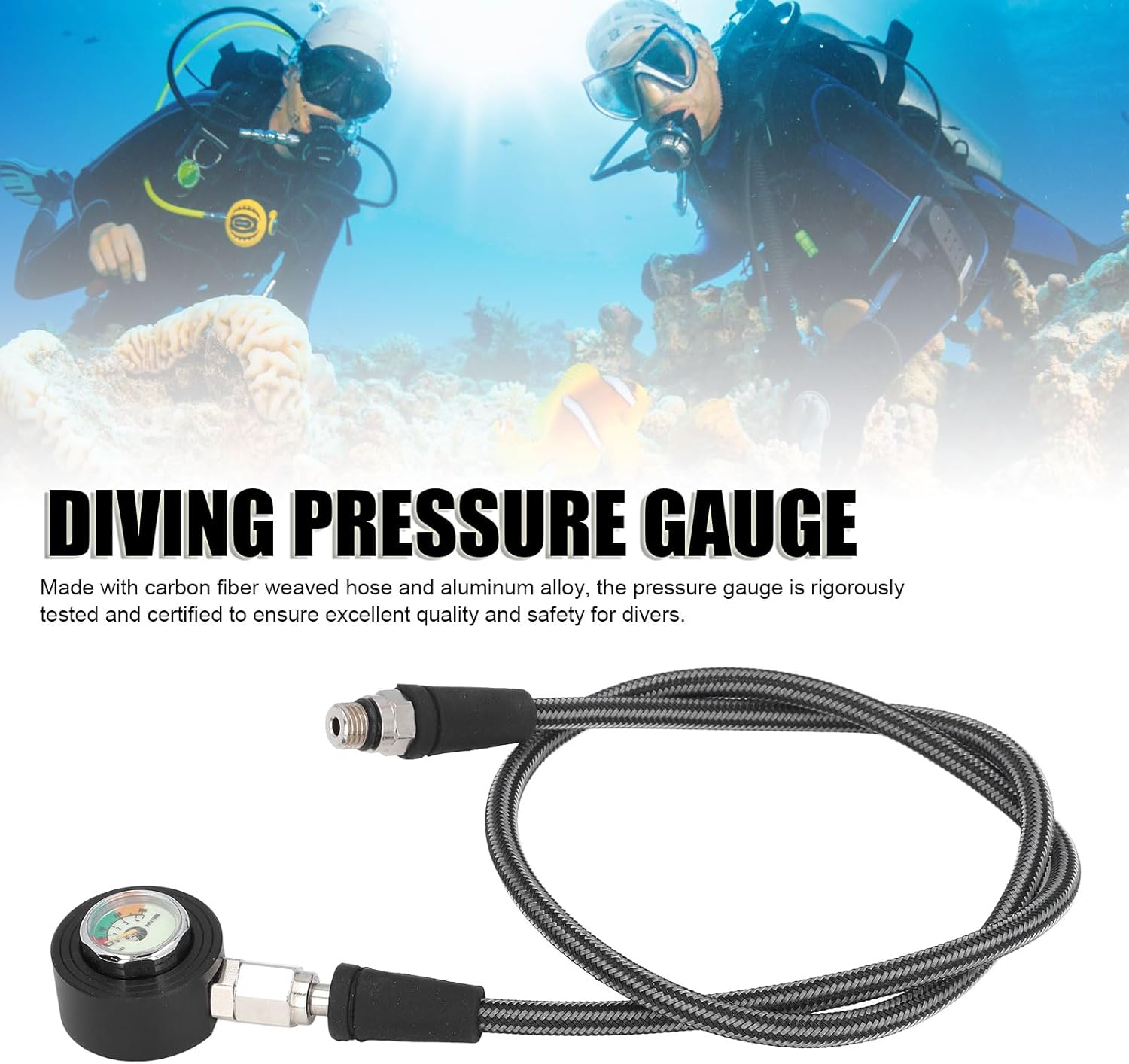 Diving Pressure Gauge, Scuba Diving Pressure Gauges, Luminous Submersible Diving Night Pressure Gauge, with High Pressure Hose for BCD Regulator Underwater Diving (80cm)
