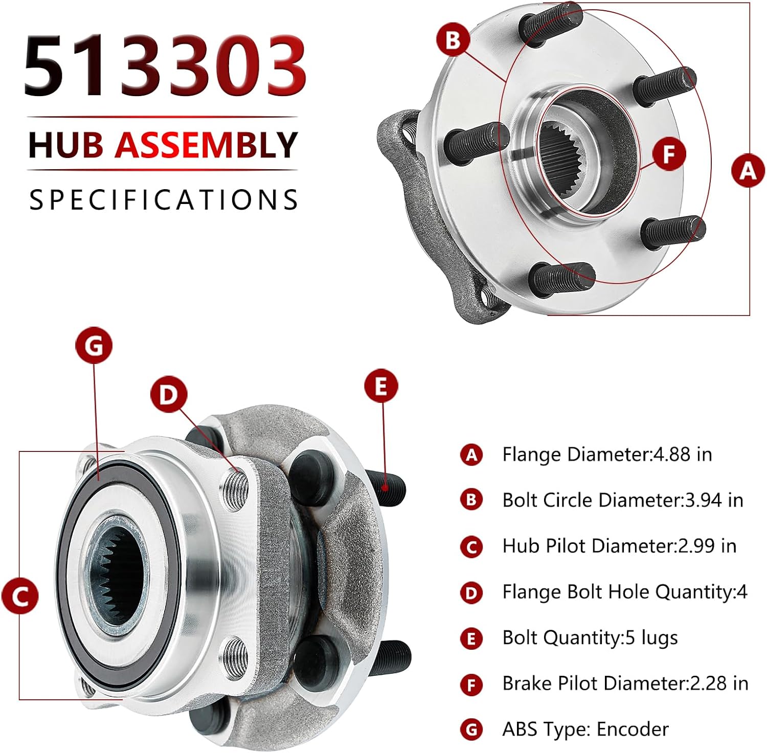 JLEO 513303 (Pair) Front Wheel Bearing and Hub Assembly for 2009-2014 Subaru Forester,2008-2014 Subaru Impreza,2013-2014 Subaru WRX/XV Crosstrek
