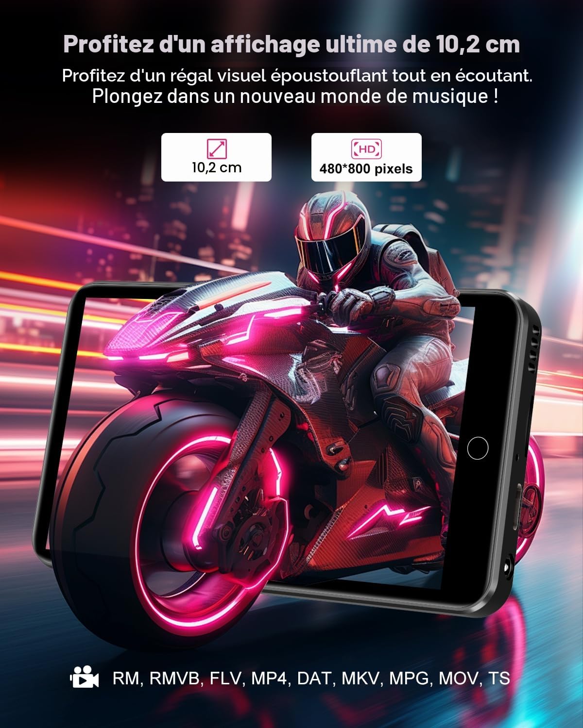 Lecteur MP3 80 Go avec Bluetooth et WiFi, écran Tactile 4 Pouces Lecteur MP3 pour Enfants Haut-Parleur intégré, Lecteur MP4 avec Spotify, Audible, Amazon Music, Deezer, Radio FM, jusqu'à 1To