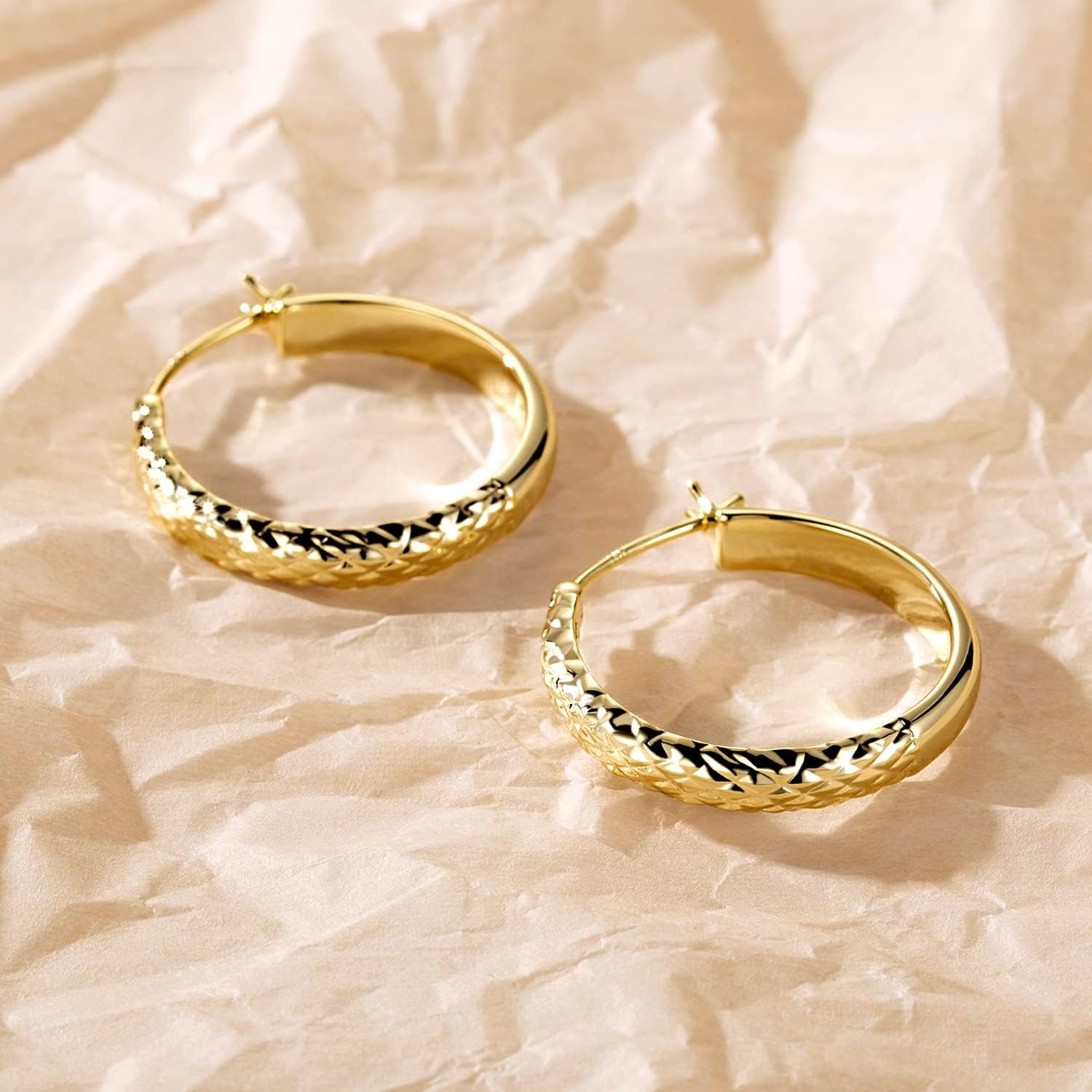 14K Gold Plated Hoop Earrings for Women Gold Plated Earrings for Women Trendy 14k Gold Plated Hoop Earring for Women Hoops Unique Pattern Womens Hoops Earring 25mm