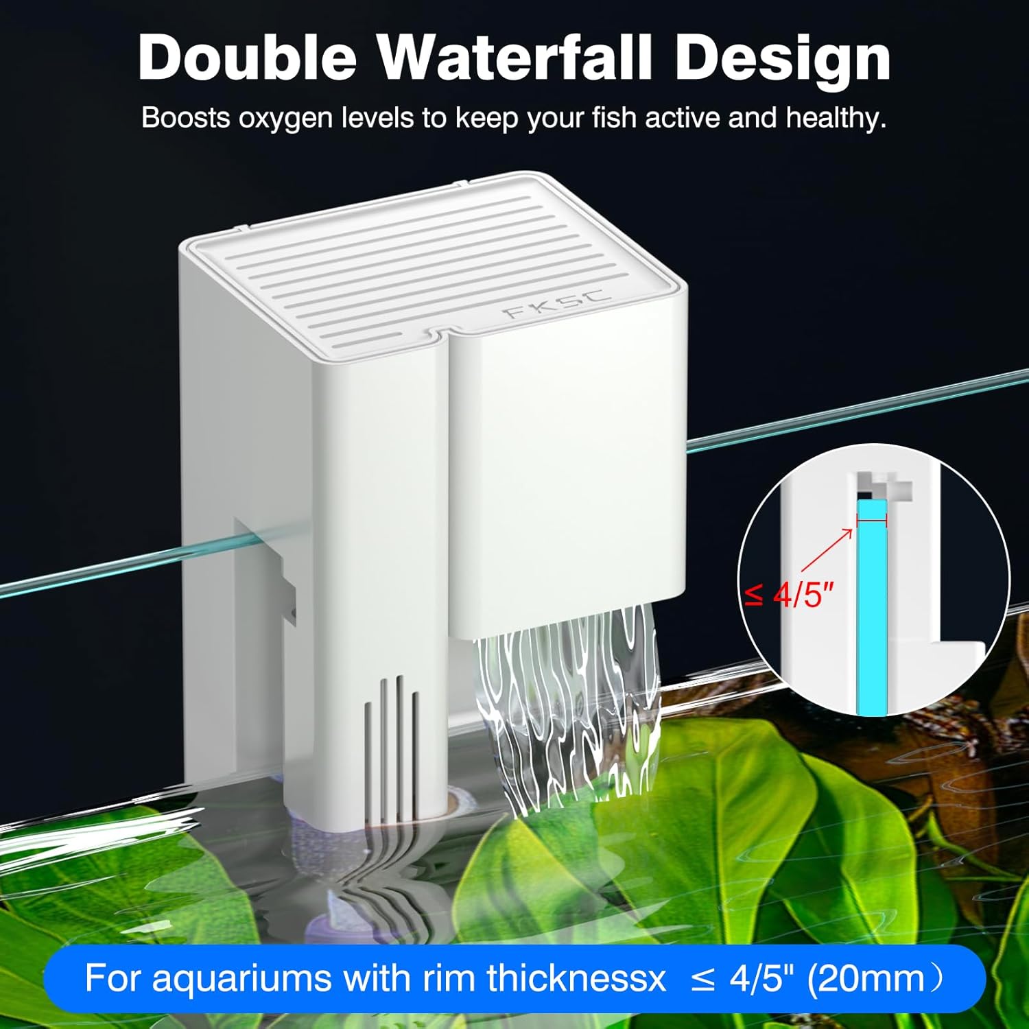 Hang On Back Aquarium Filter for 15 Gallons Fish Tanks, 4-Stage Multi-Stage Filtration with Surface Skimmer, Ultra Quiet HOB Power Waterfall Filter for Freshwater