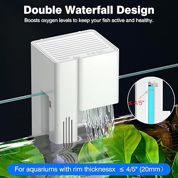 Hang On Back Aquarium Filter for 15 Gallons Fish Tanks, 4-Stage Multi-Stage Filtration with Surface Skimmer, Ultra Quiet HOB Power Waterfall Filter for Freshwater
