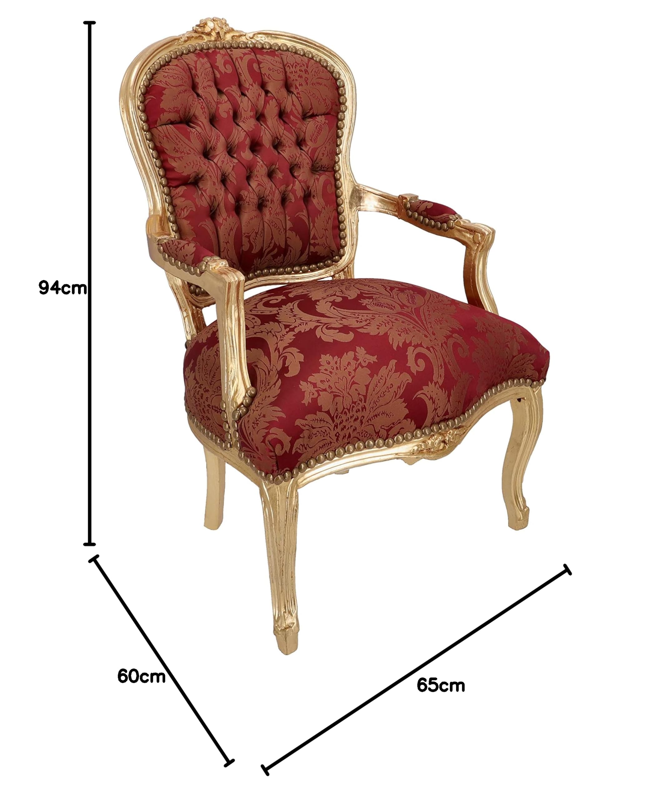 Sedia Paesana Poltrona Barocco Tessuto Rosso Con Gemme Oro