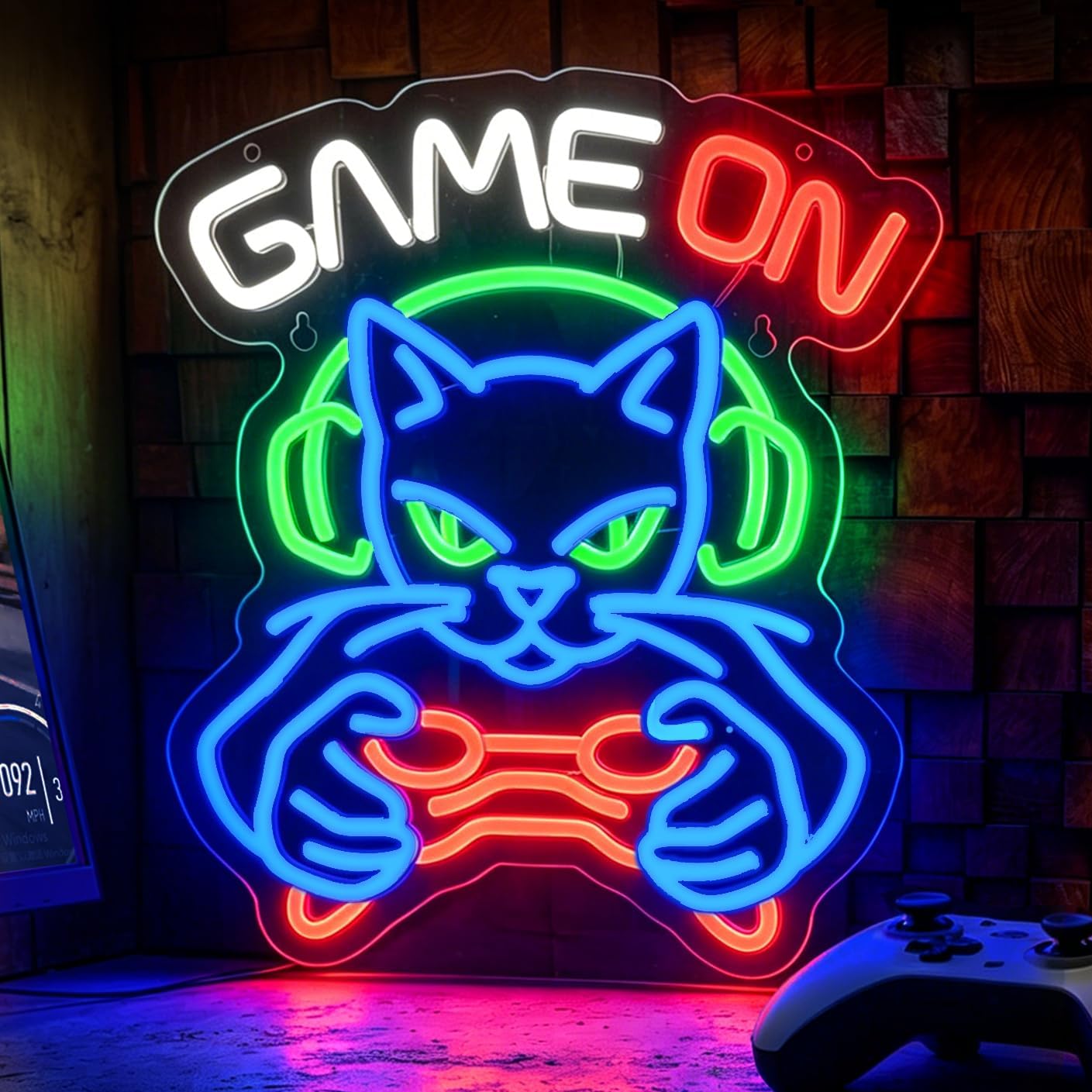 Game On Neon Sign for Wall Decor Cat Gamer Neon Light Smart plug timer compatible USB-Powered Game Room Man Cave Decor(12.5x14.5 Inch)
