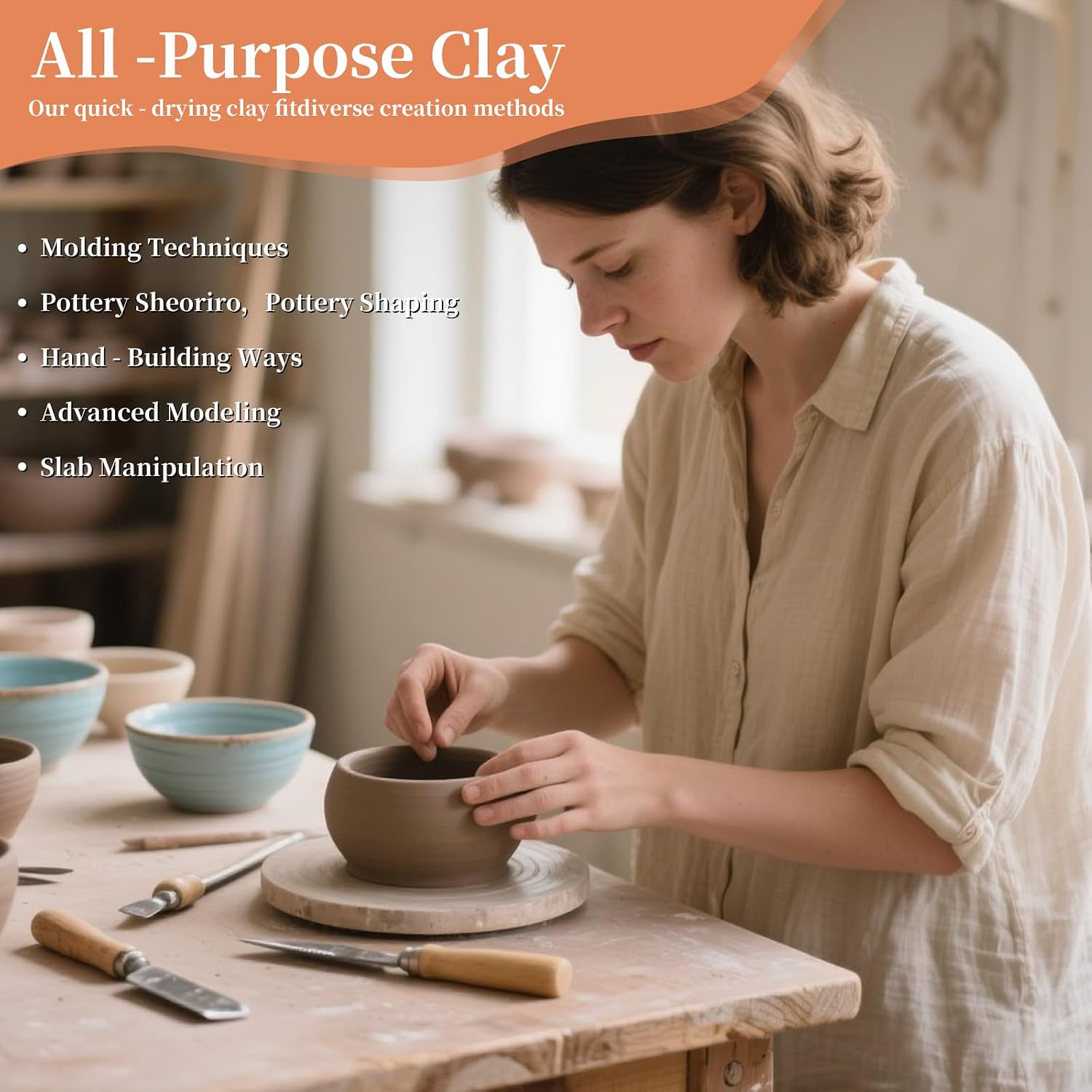 Air Dry Clay Premium 10 lbs White All-Natural - Ideal for Beginners to Advanced Sculptors, Versatile DIY Modeling Clay, Talc-Free & Reusable (White, 10 Pounds)