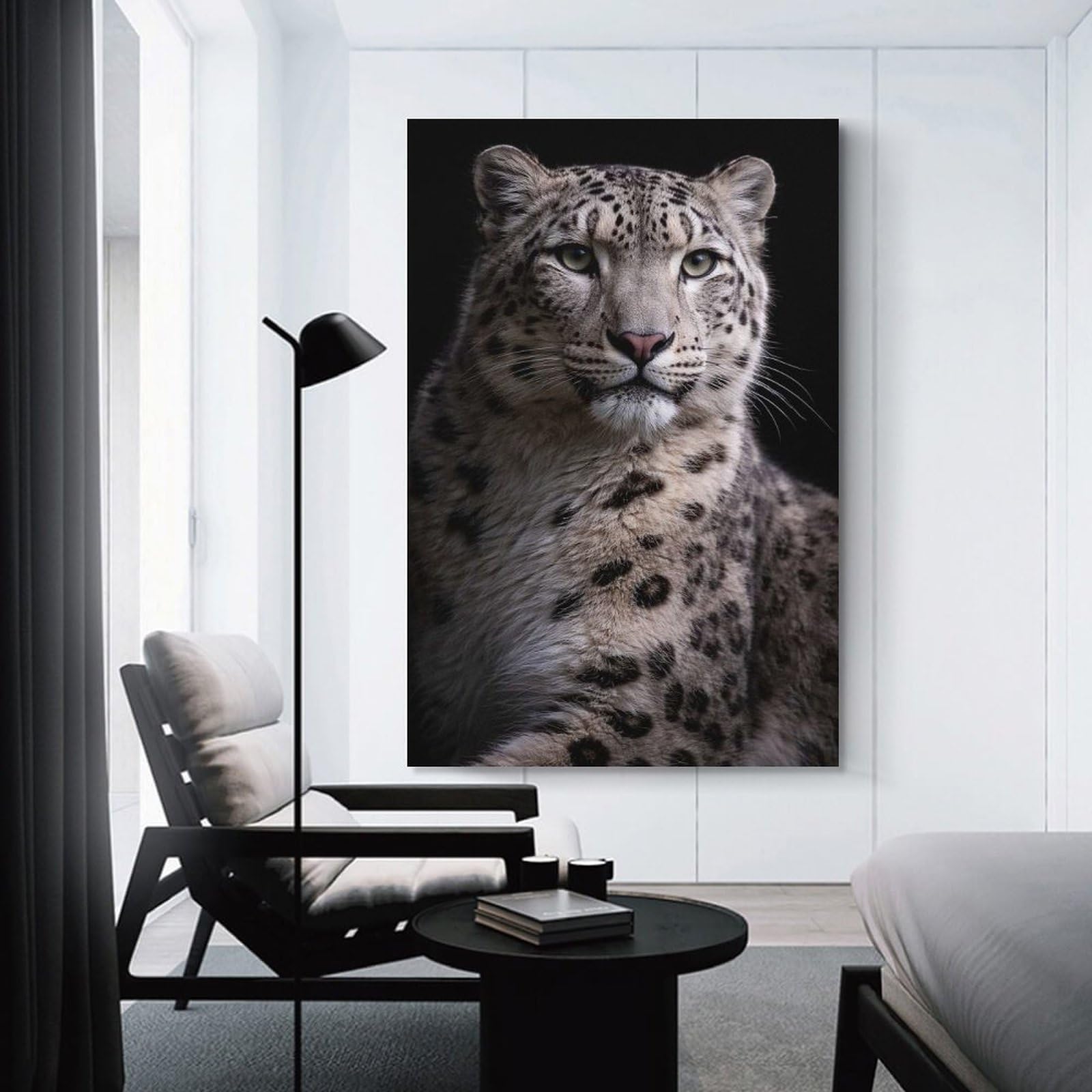 Junmoney Snow Leopard Portrait(2) Canvas Wall Art 08x12inch(20x30cm), for Study, Office Or Focused Interiors, Home Office Artwork with Decorative Appeal