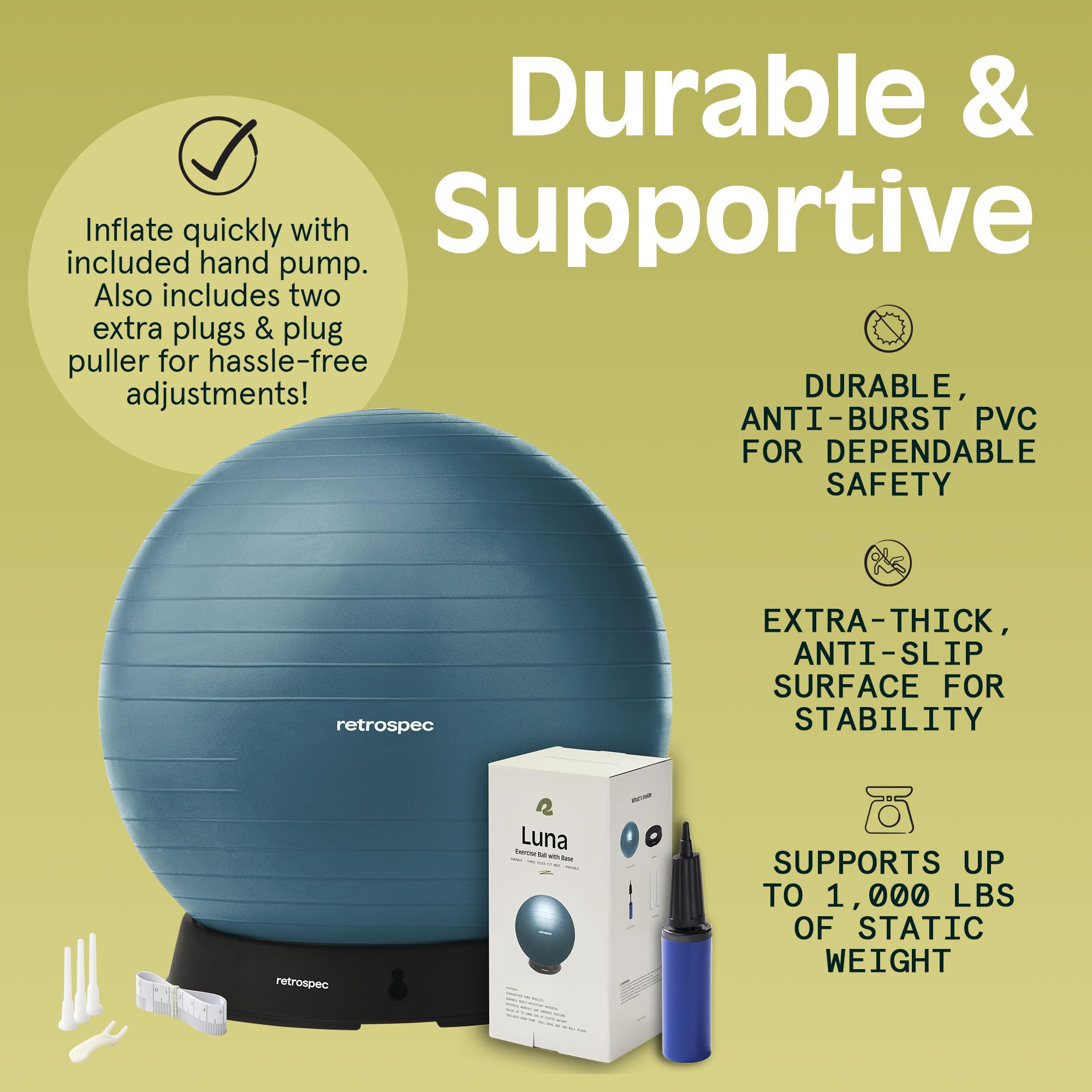 Retrospec Luna Gymnastikball & Pumpe mit Anti-Burst Material