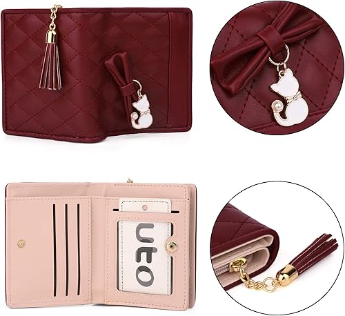 Miniatura 4 de UTO Cartera de piel sintética para mujer, de gran capacidad, colgante de gato, soporte para teléfono, organizador de chequera, con cremallera,