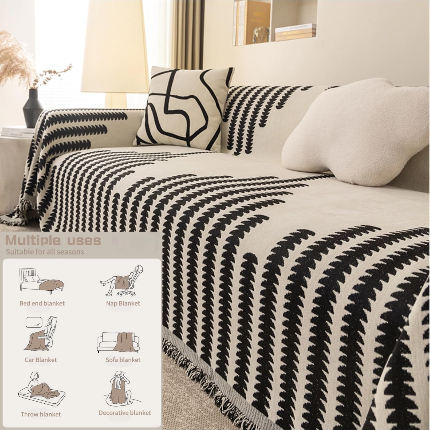 Sofa Cover with Tassel Washable Couch Covers Chenille Anti-Scratch Couch Protectors for Dogs Anti-Cat Scratch Sofa Cover