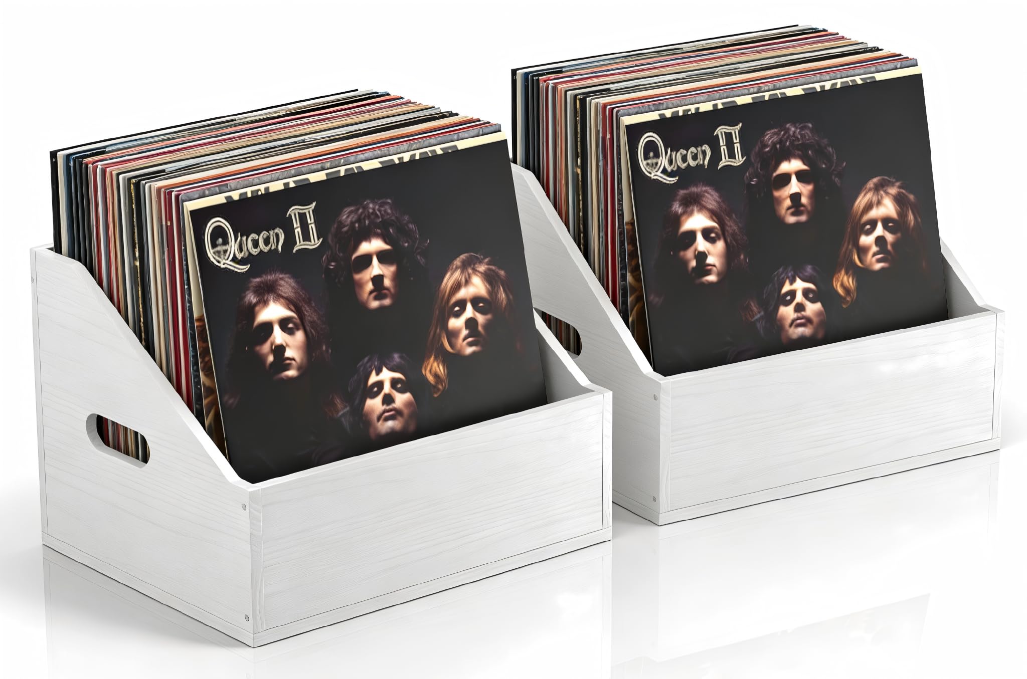 Photo 1 of 2 Pack Wood Vinyl Record Storage, Retro & Durable Vinyl Crate and Record Holder, Album Storage Record Case Box for 60+ Records, Perfect Record Organizer for Home Decor and Collection Display(White)