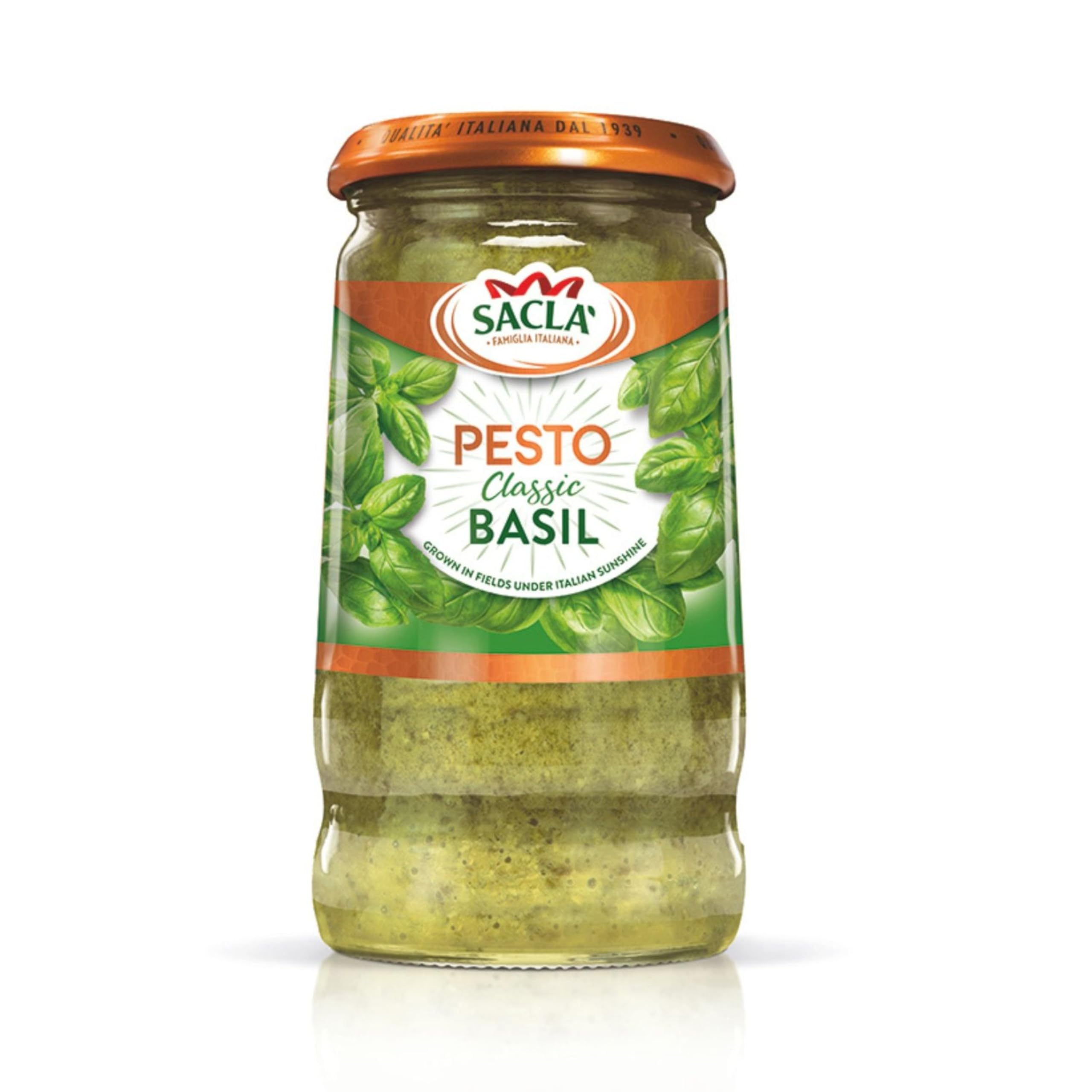 Sacla Italian Basil Pesto - Perfect with Pasta, Pizza, Garlic Bread and Tagliatelli - Made with Fresh Basil Leaves, Italian Cheeses and Pine Nuts 290g (Pack of 1)