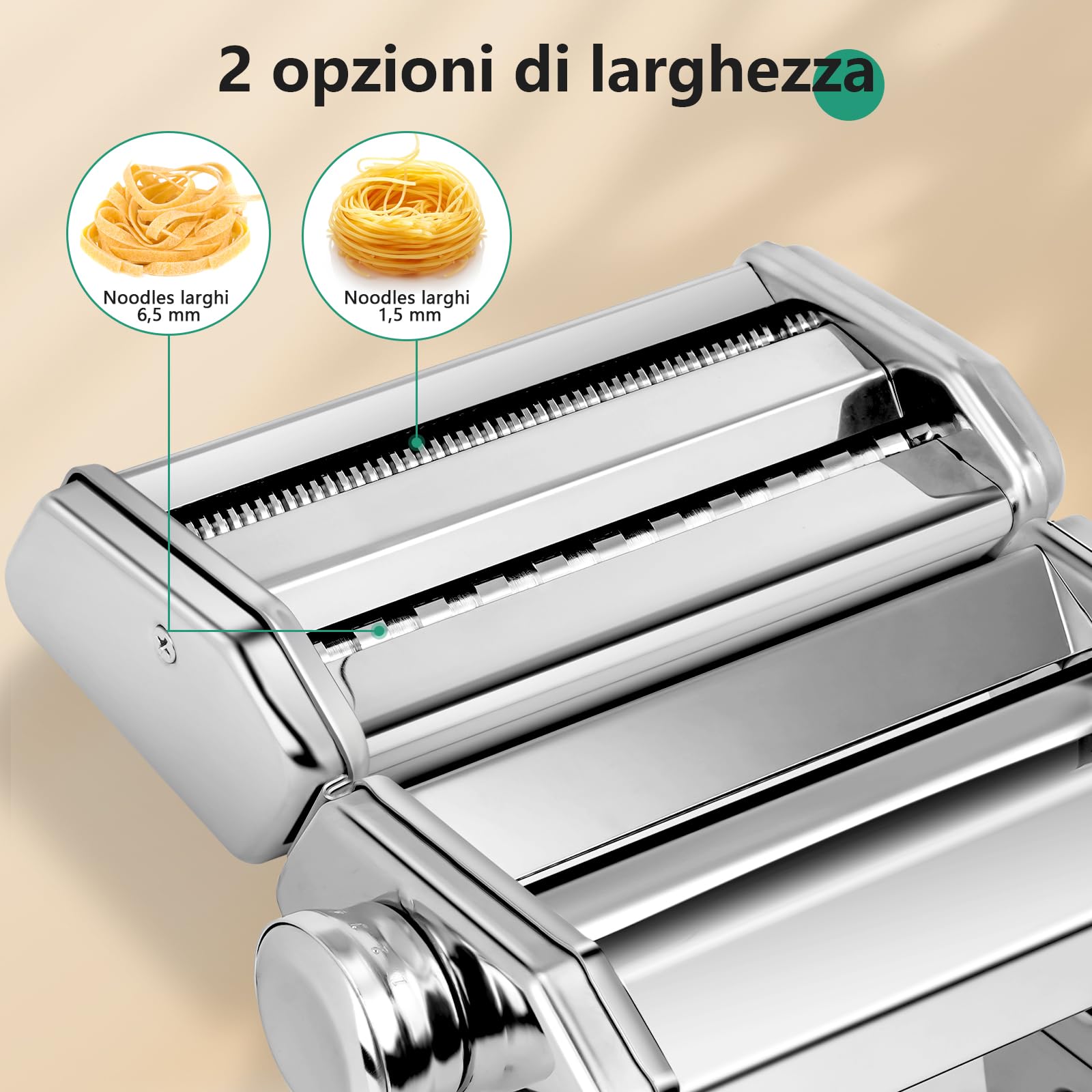 Macchina per la Pasta Manuale, Pasta Maker in Acciaio Inox con 7 Spessore Regolabili, Macchina per Pasta Fresca a Doppia Larghezza per Pasta, Spaghetti, Fettuccine, Lasagne