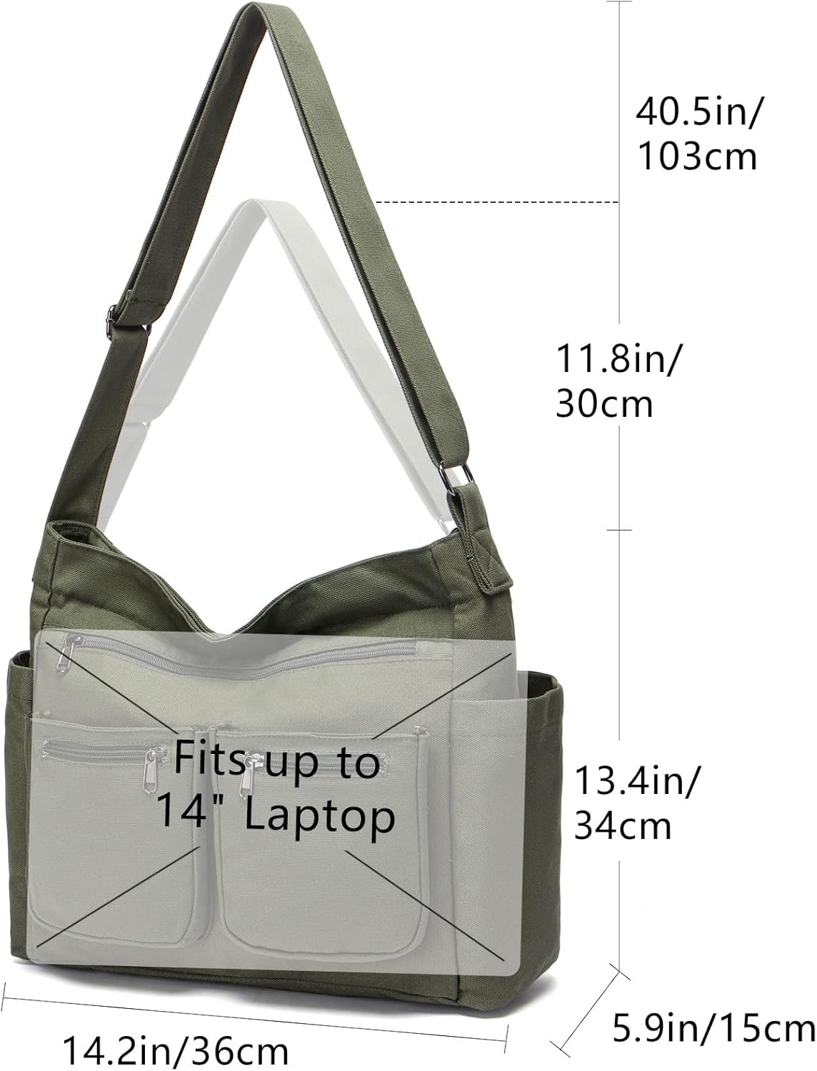Large Canvas Tote Crossbody Shoulder Bag for Women & Men, Hobo Messenger Laptop Handbag, Work College Travel
